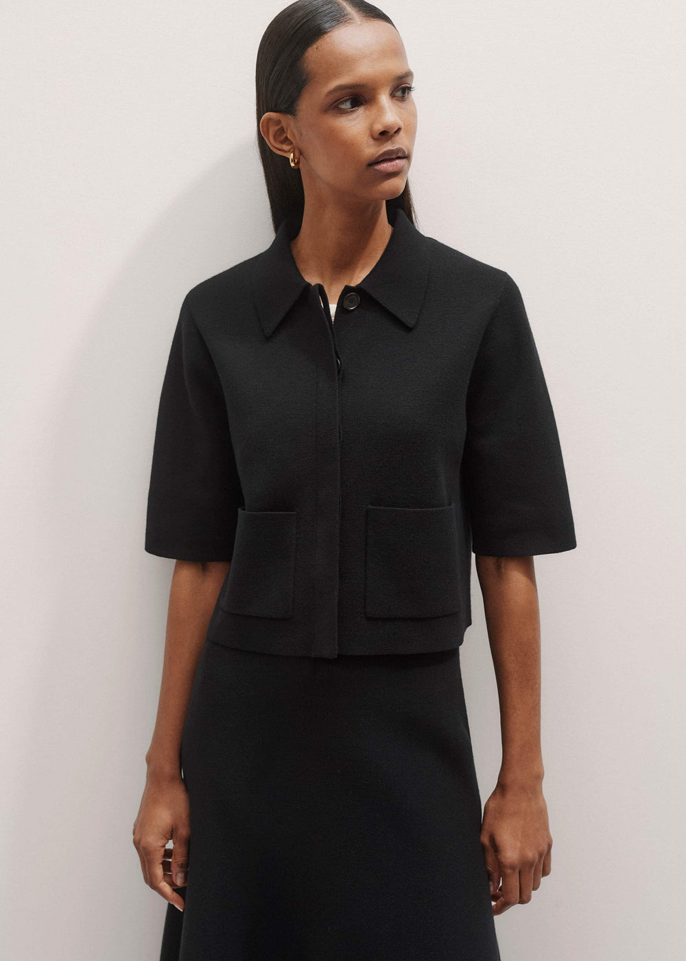 Black Milano Knit Short Sleeve Jacket meandem