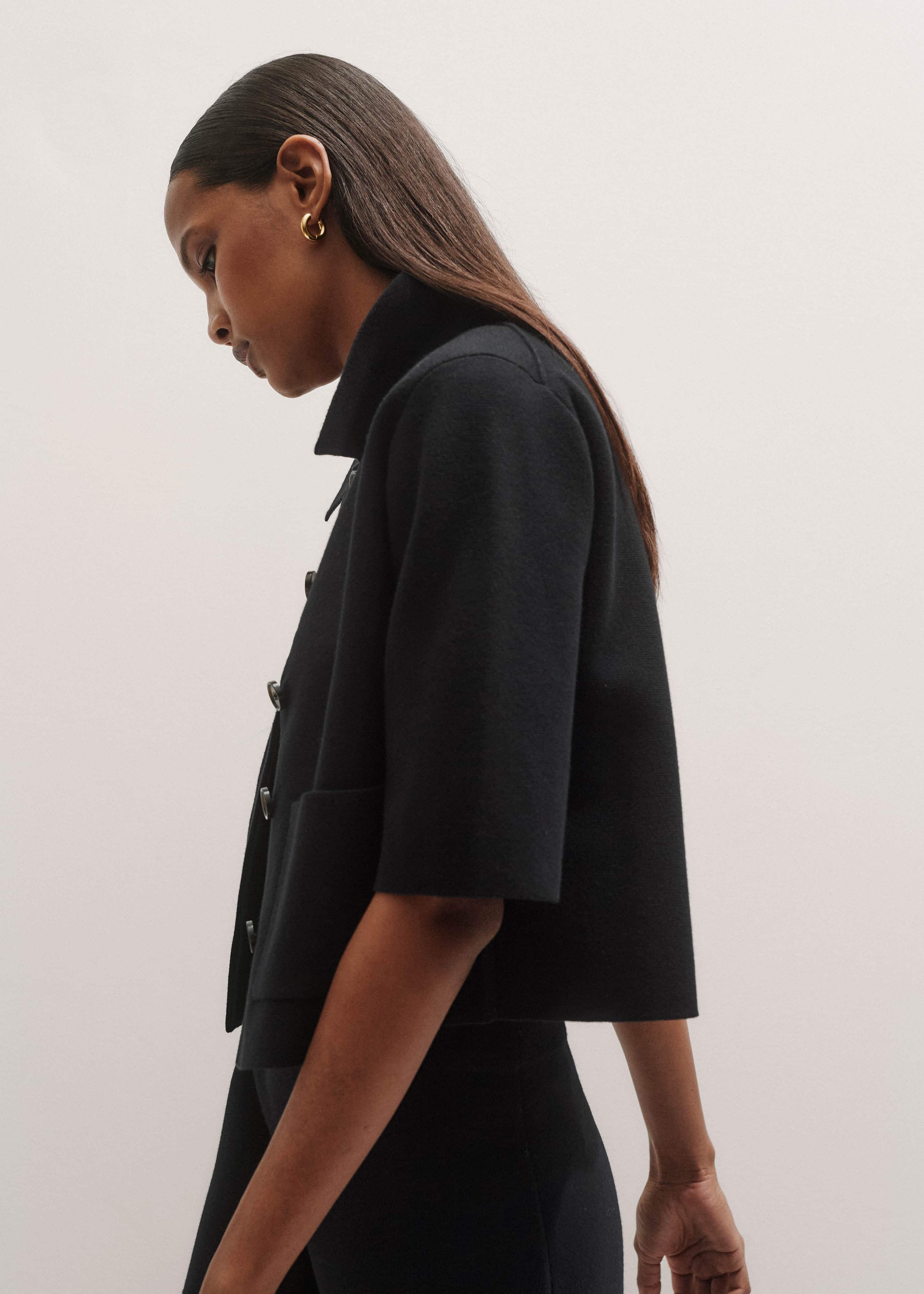 Black Milano Knit Short Sleeve Jacket meandem