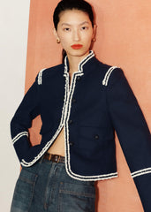 Navy Bold Braid Short Fitted Jacket meandem