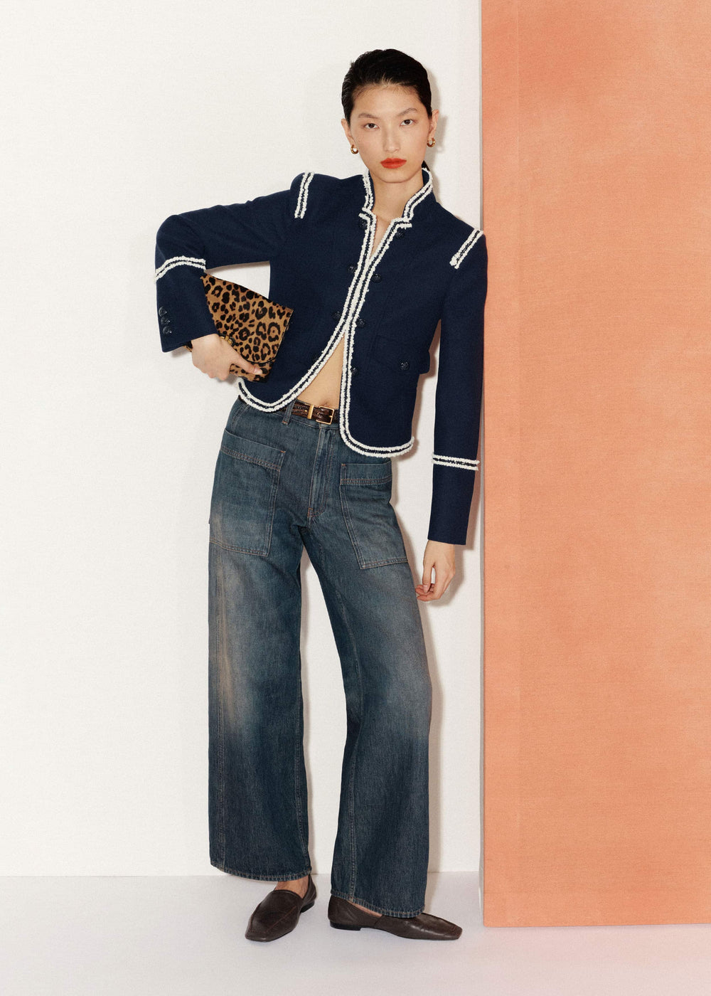 Navy Bold Braid Short Fitted Jacket meandem