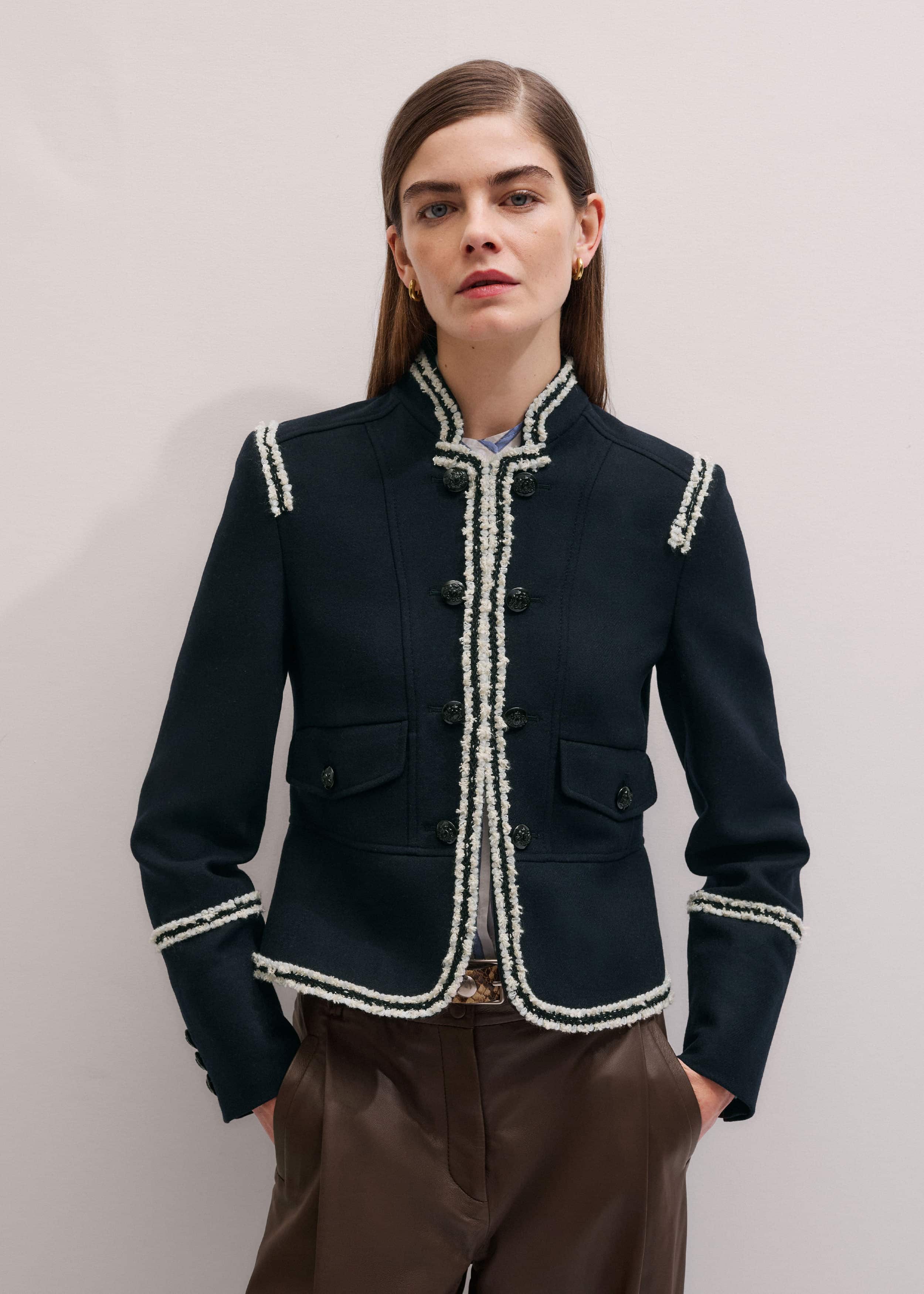 Navy Bold Braid Short Fitted Jacket meandem