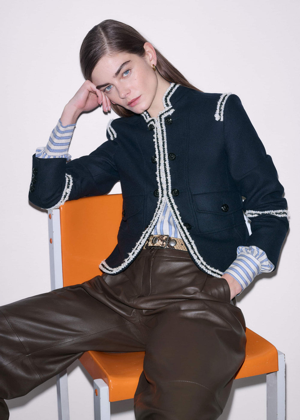 Navy Bold Braid Short Fitted Jacket meandem