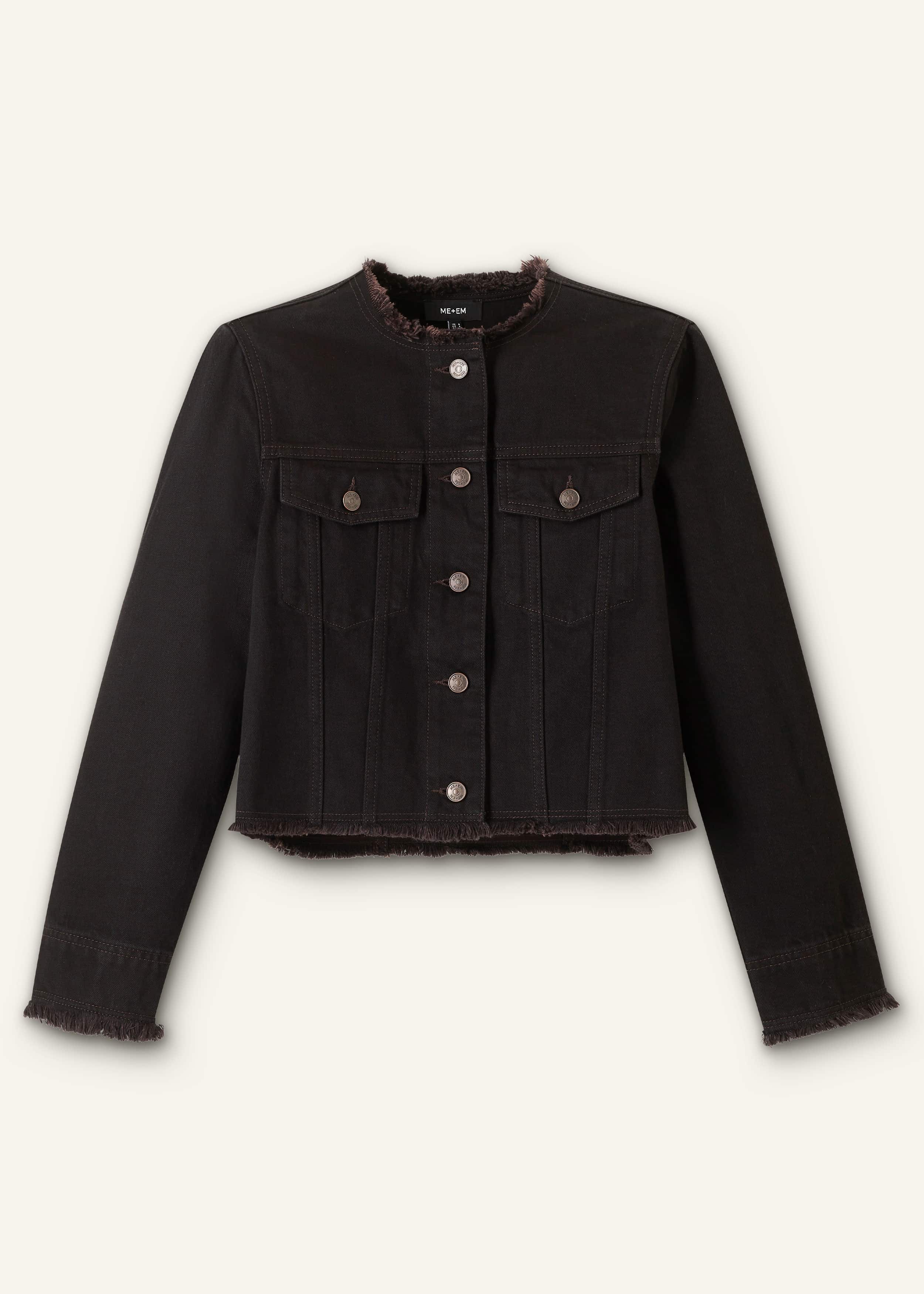 Black Collarless Fray Jacket meandem