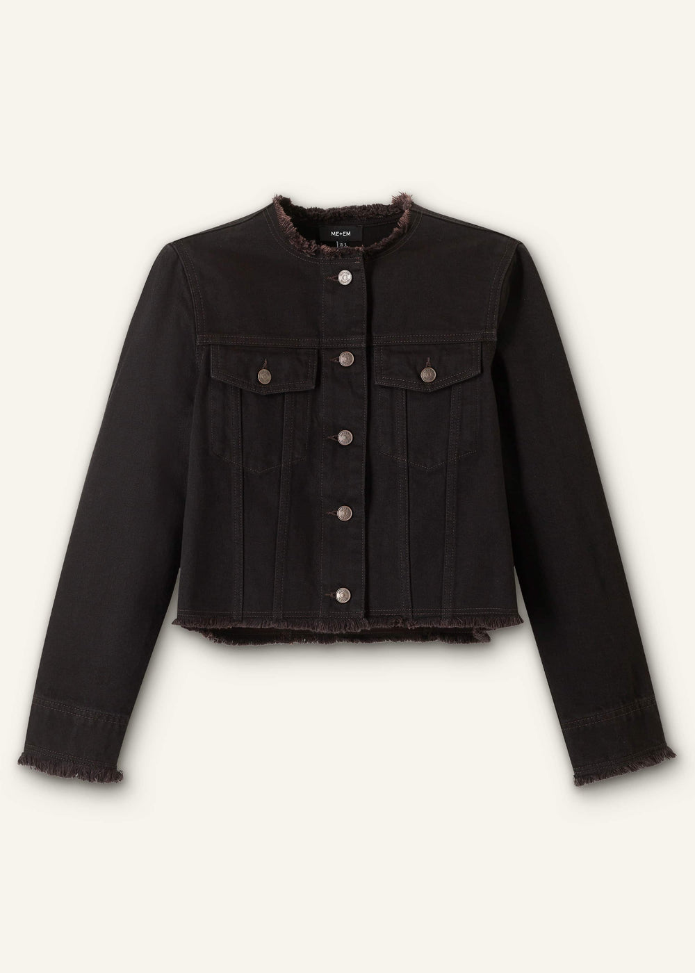 Black Collarless Fray Jacket meandem