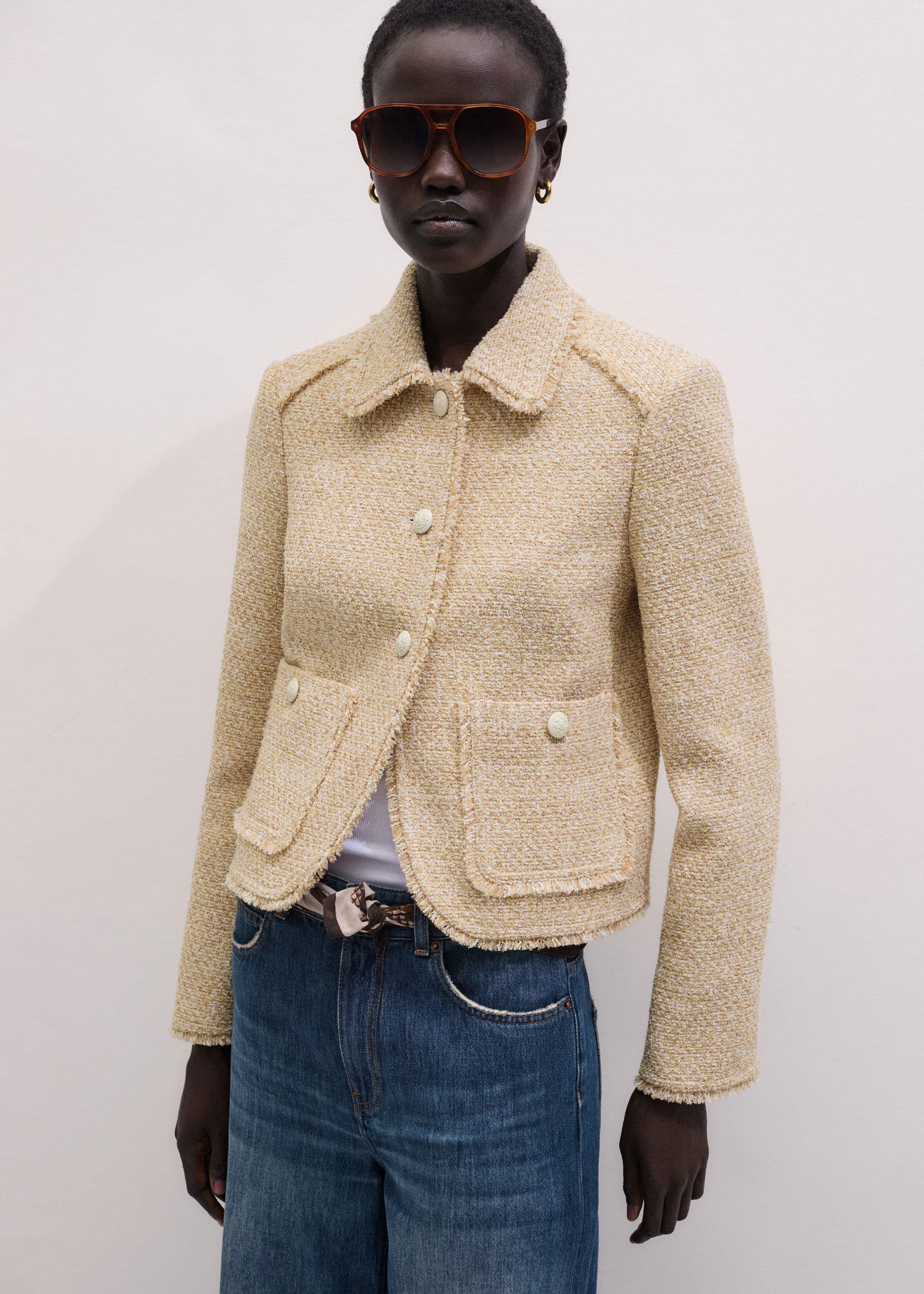 Cream Fringed Short Jacket meandem