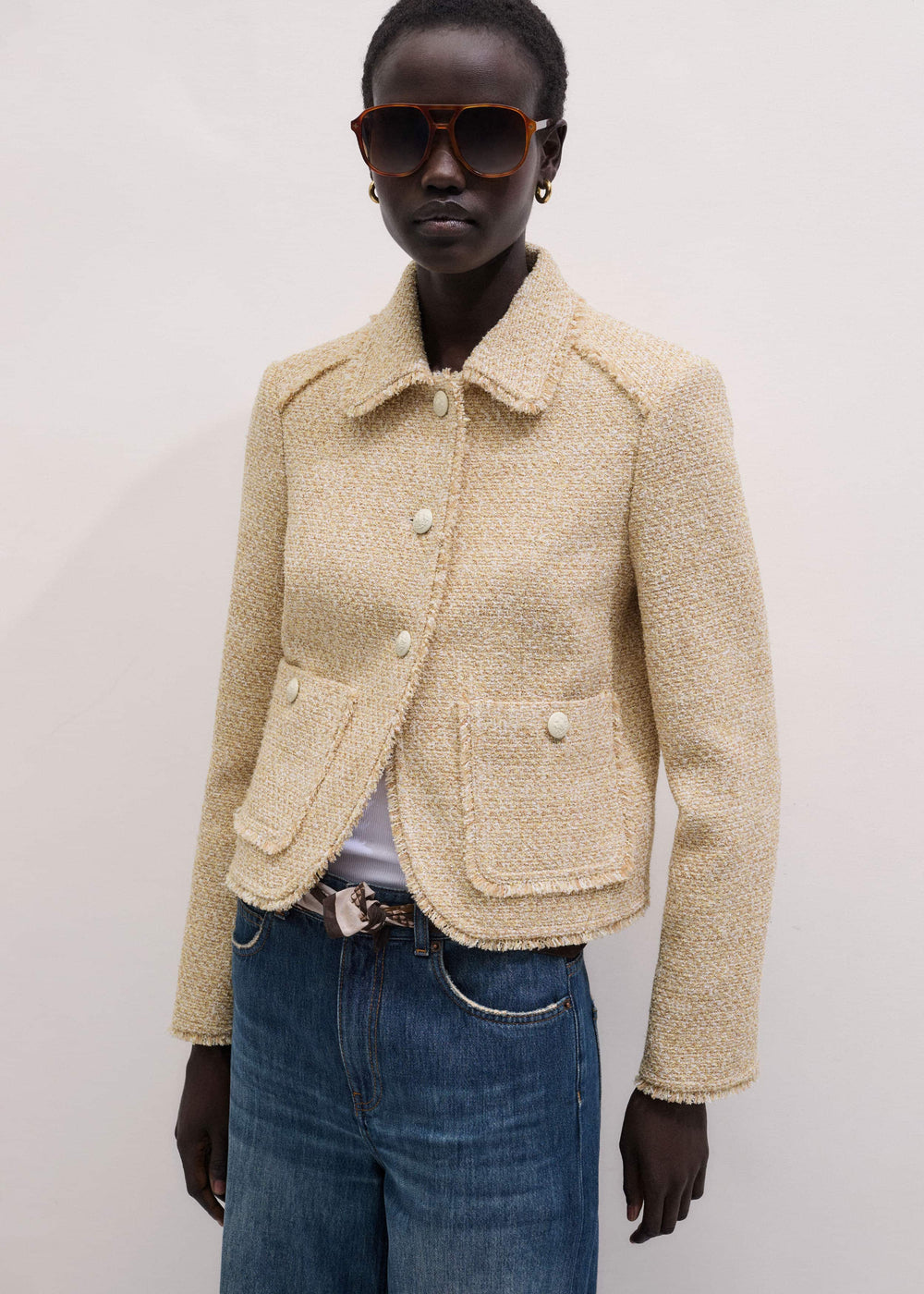 Cream Fringed Short Jacket meandem