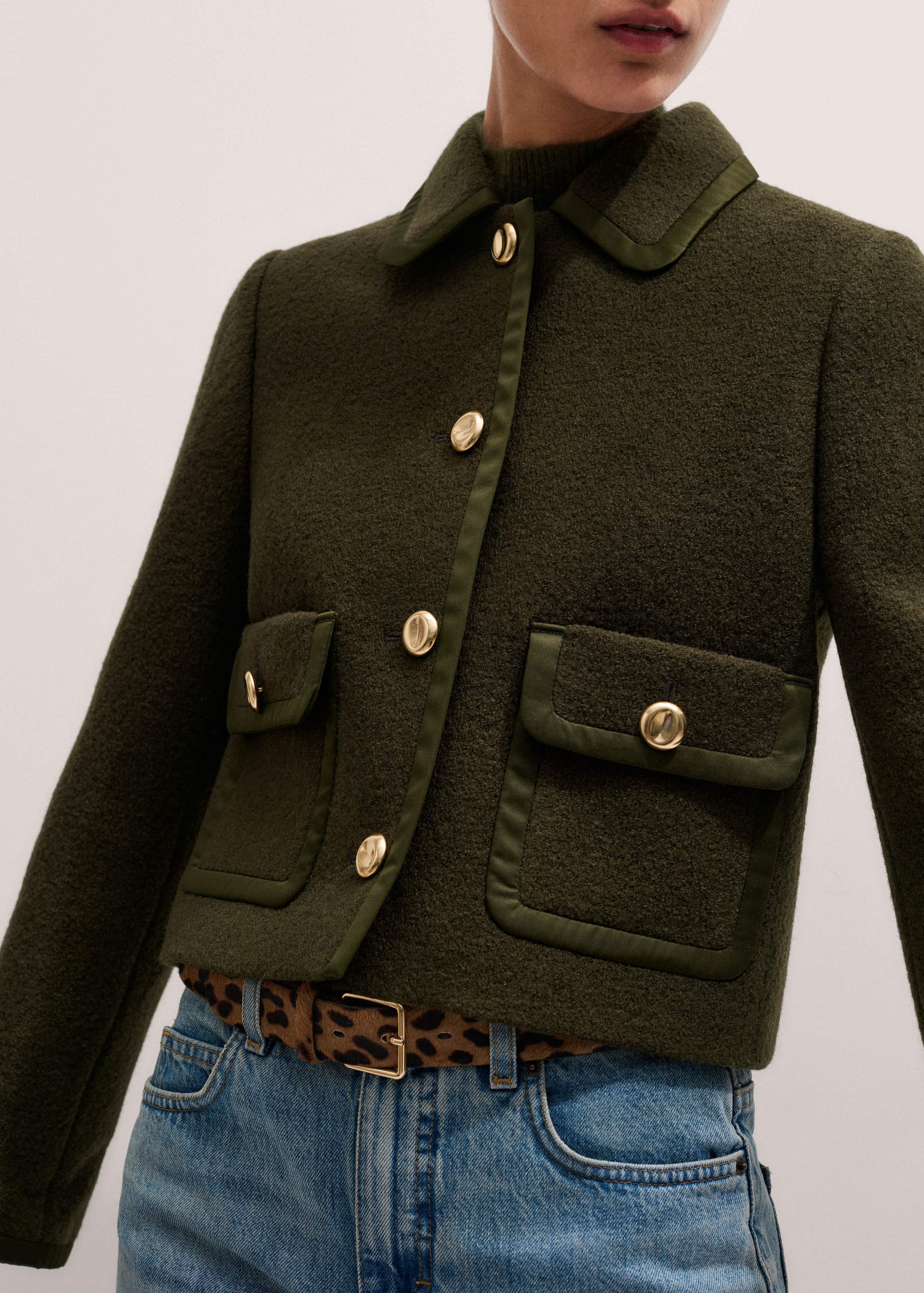 Olive Green Straight Crop Jacket meandem