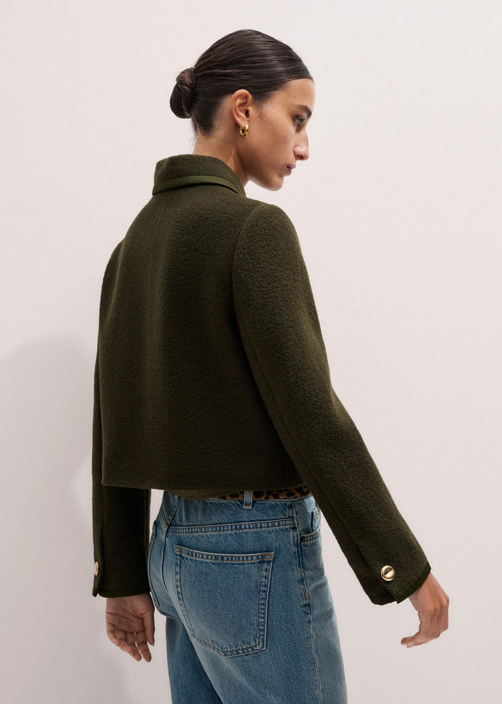 Olive Green Straight Crop Jacket meandem