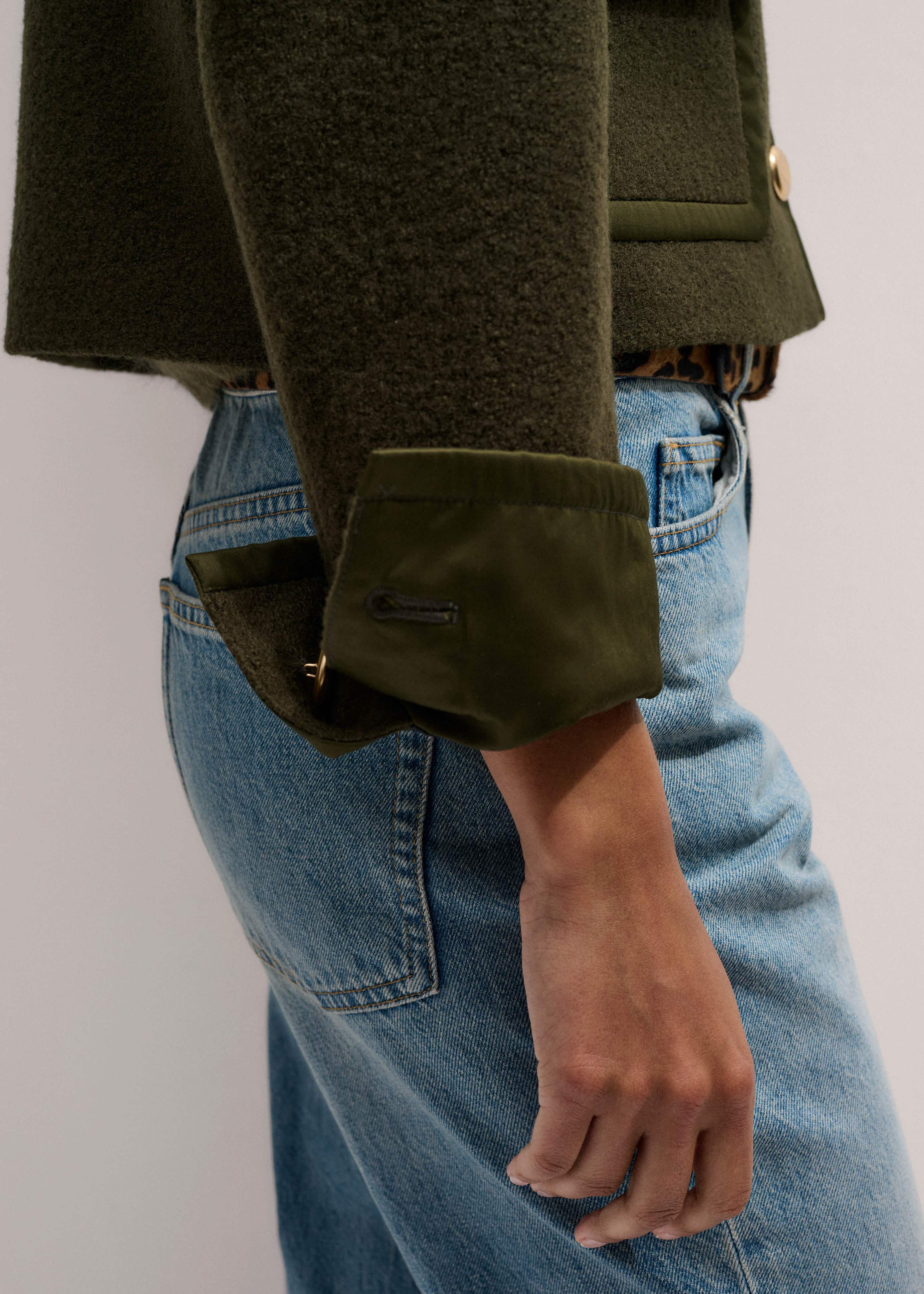 Olive Green Straight Crop Jacket meandem