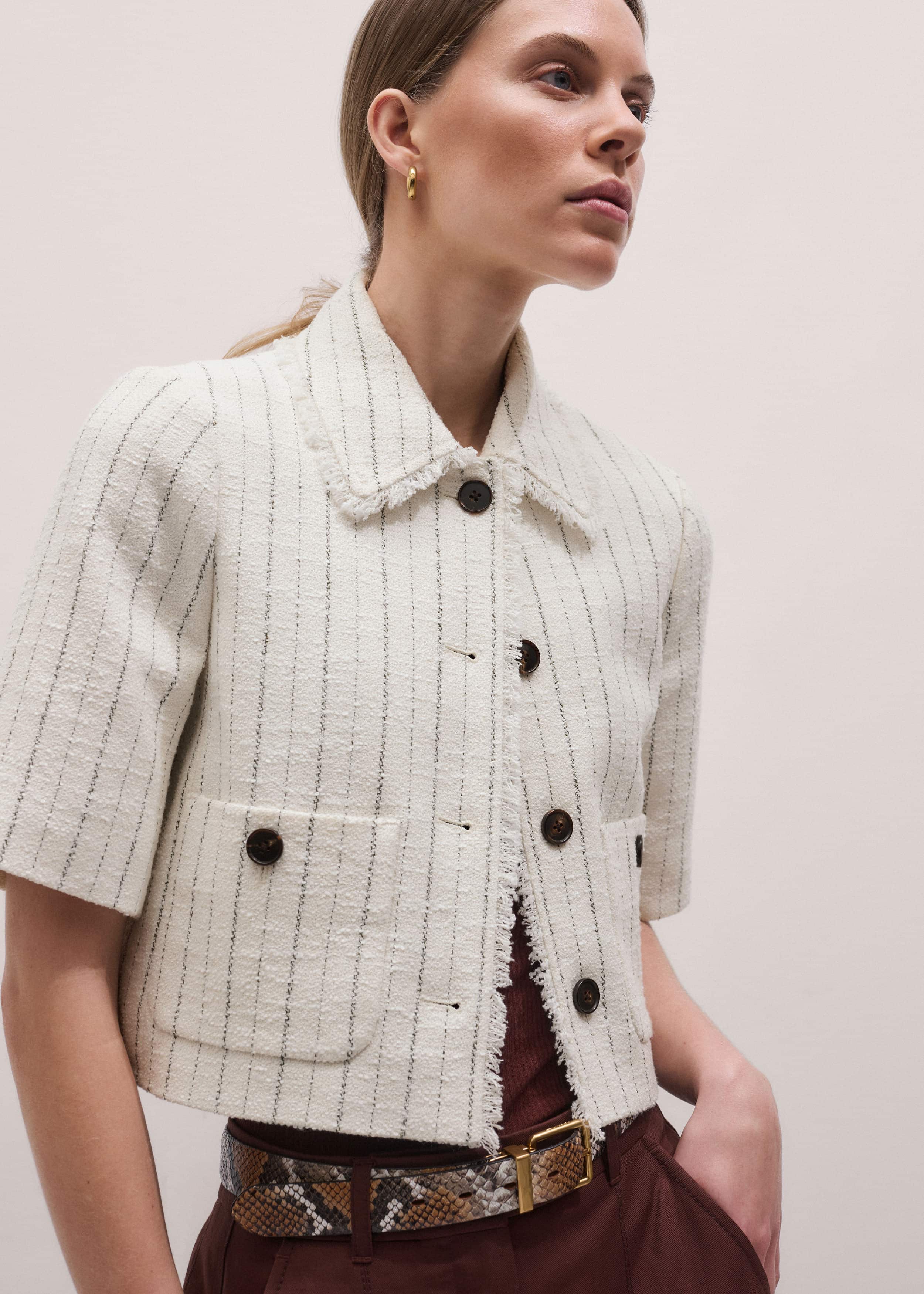 Ivory Stripe Crop Jacket meandem