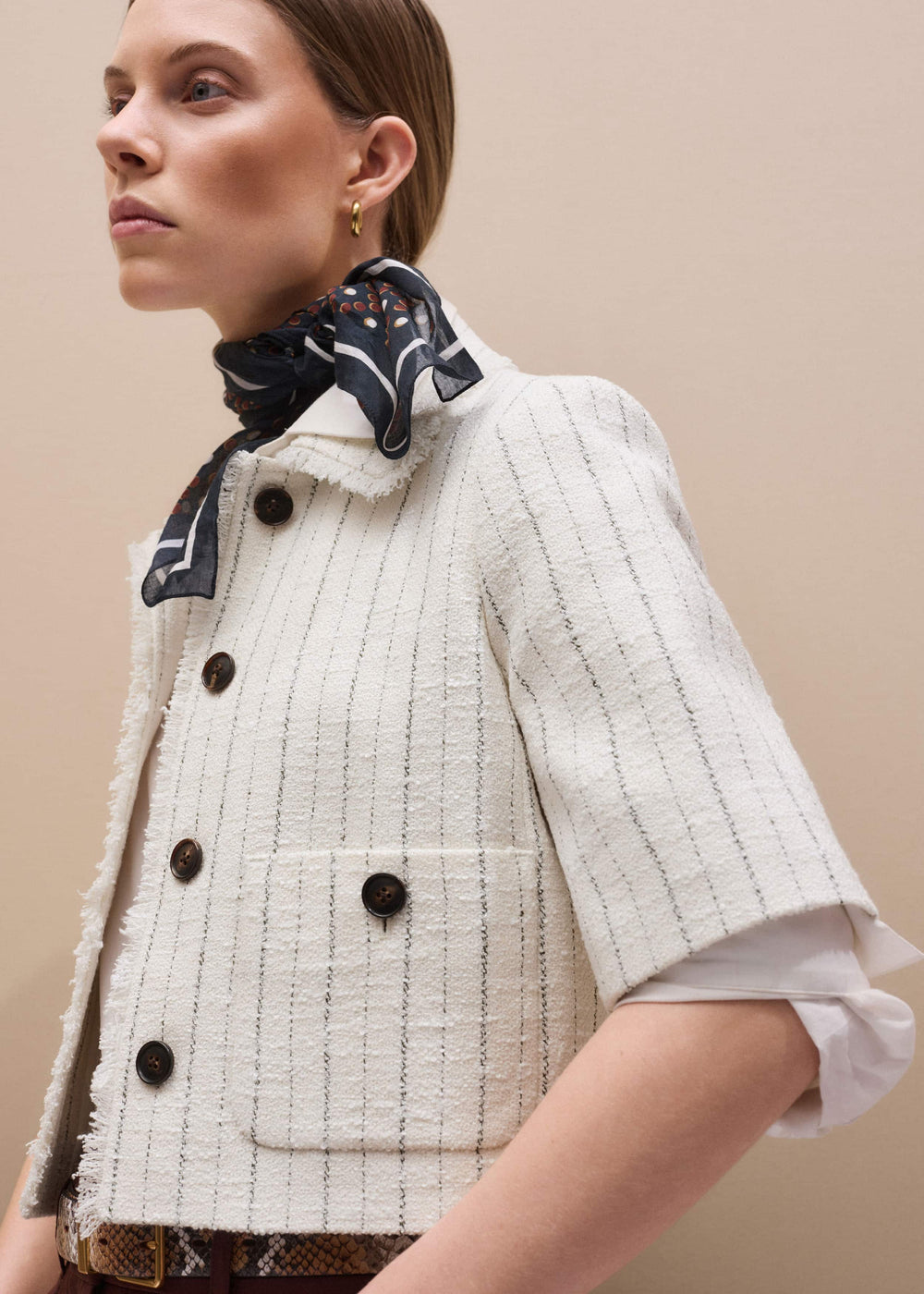 Ivory Stripe Crop Jacket meandem