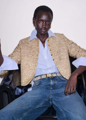 Gold Metallic Crop Evening Jacket meandem