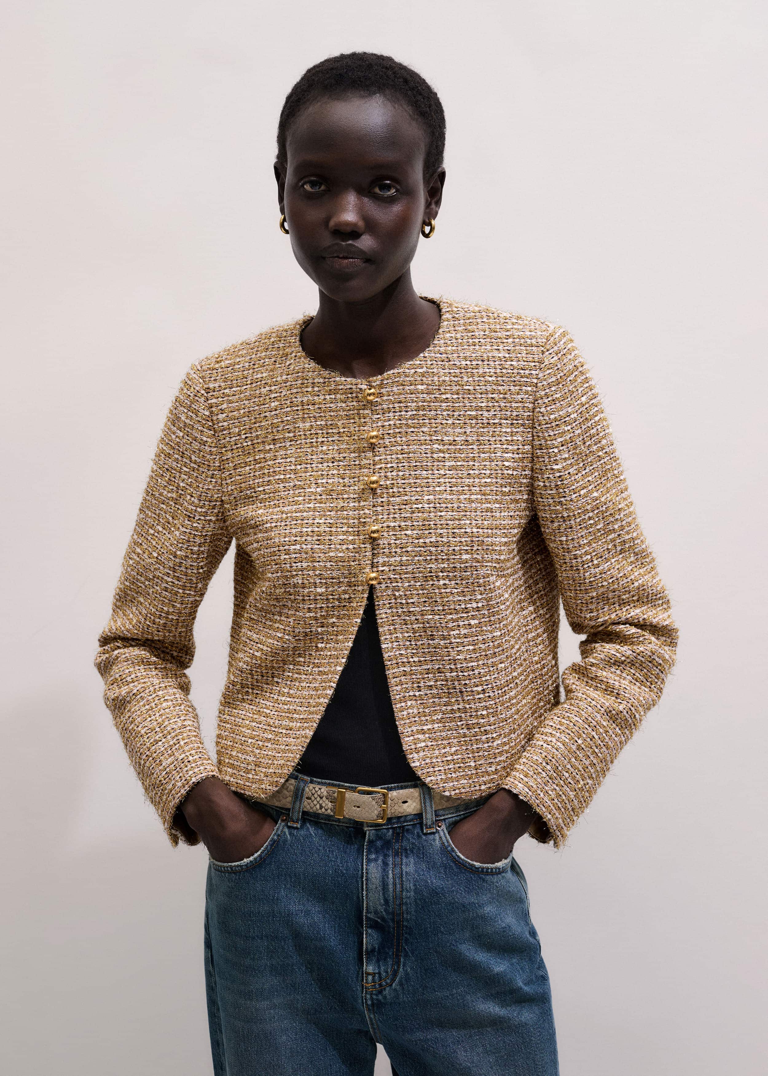 Gold Metallic Crop Evening Jacket meandem
