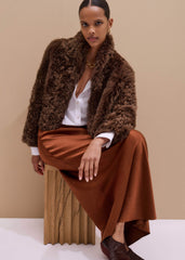 Brown Luxe Shearling Evening Crop Jacket meandem