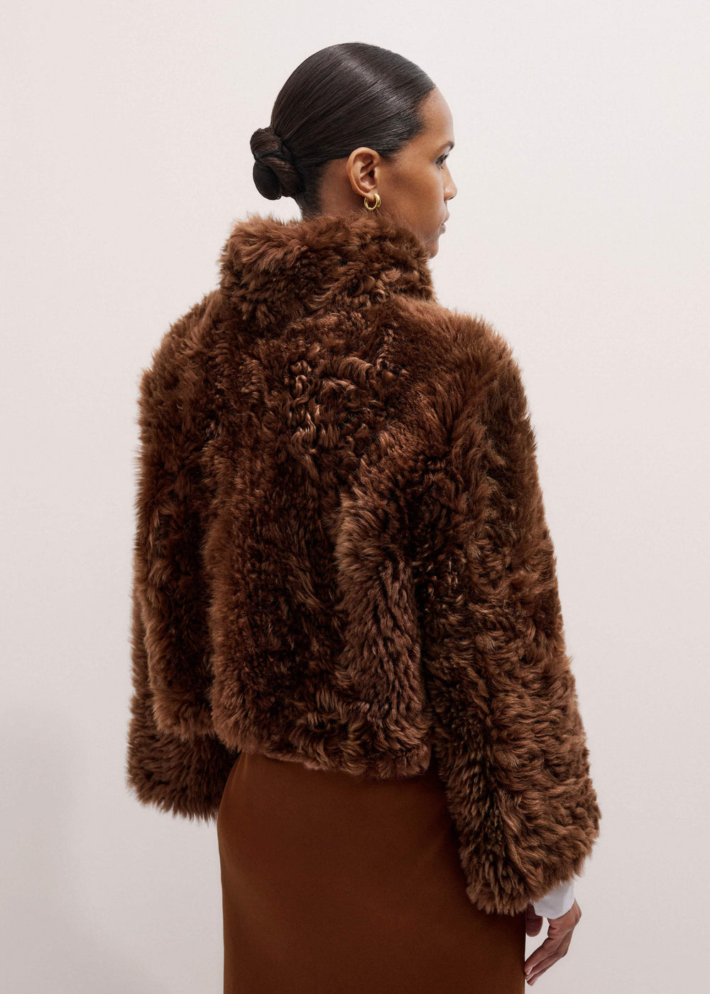 Brown Luxe Shearling Evening Crop Jacket meandem