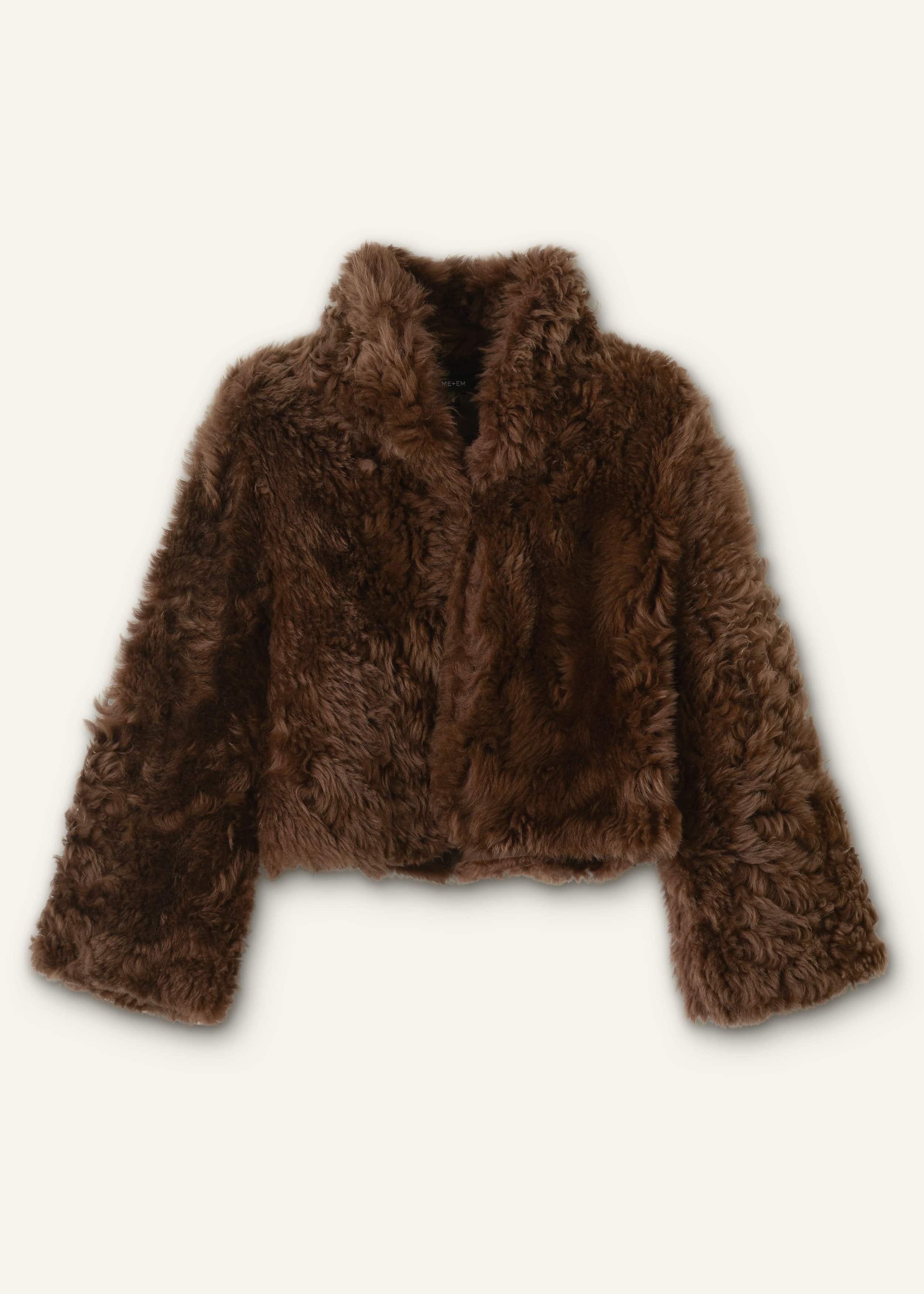 Brown Luxe Shearling Evening Crop Jacket meandem