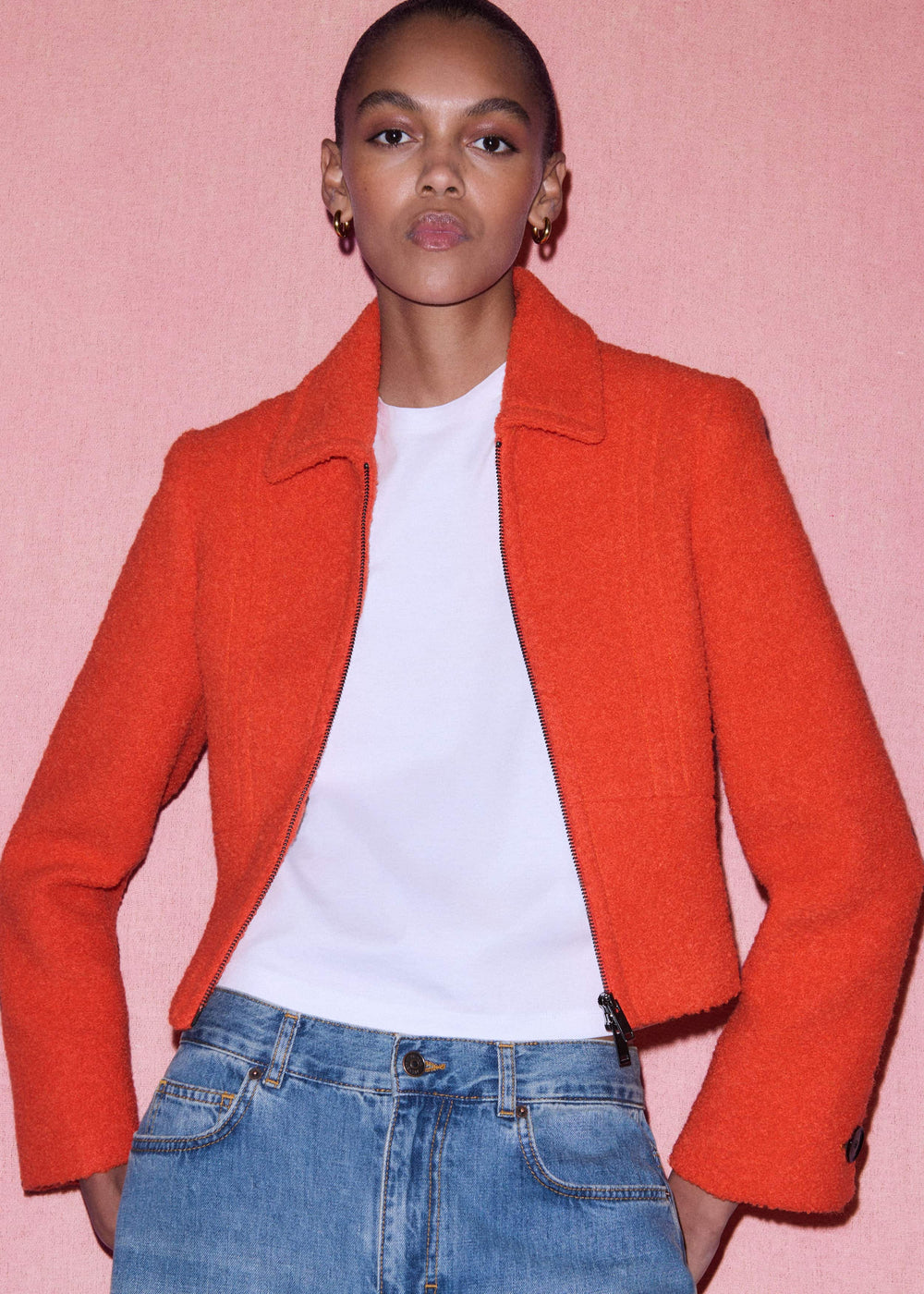 Orange Cropped Bouclé Jacket meandem