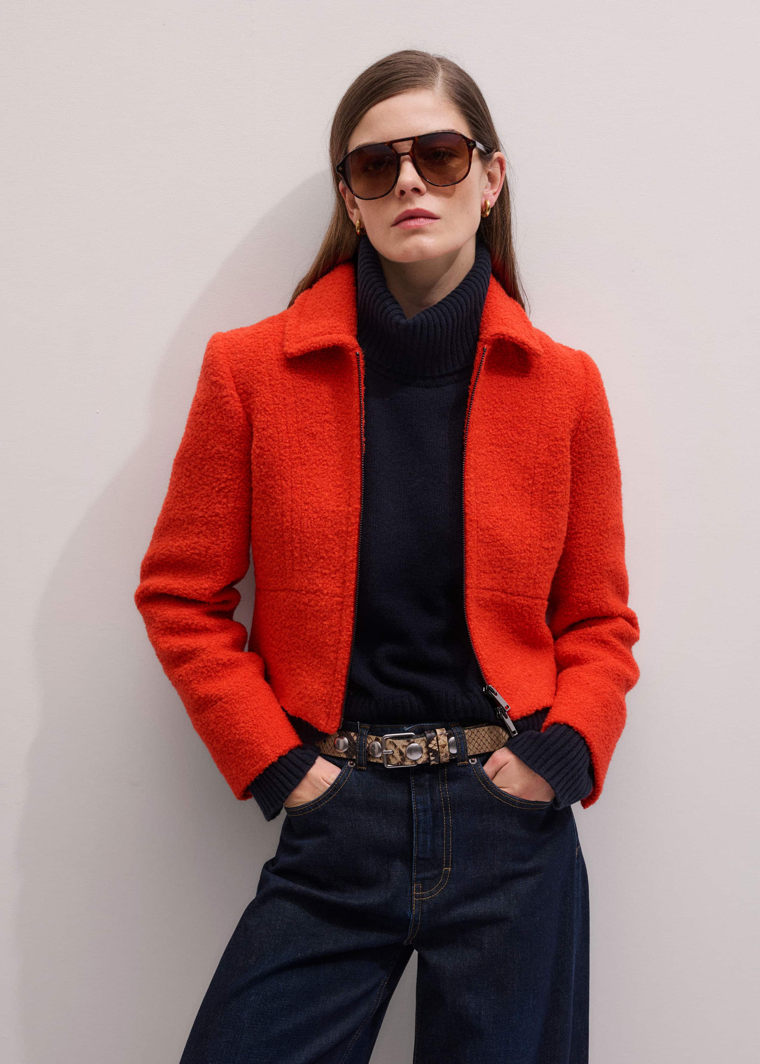 Orange Cropped Bouclé Jacket meandem