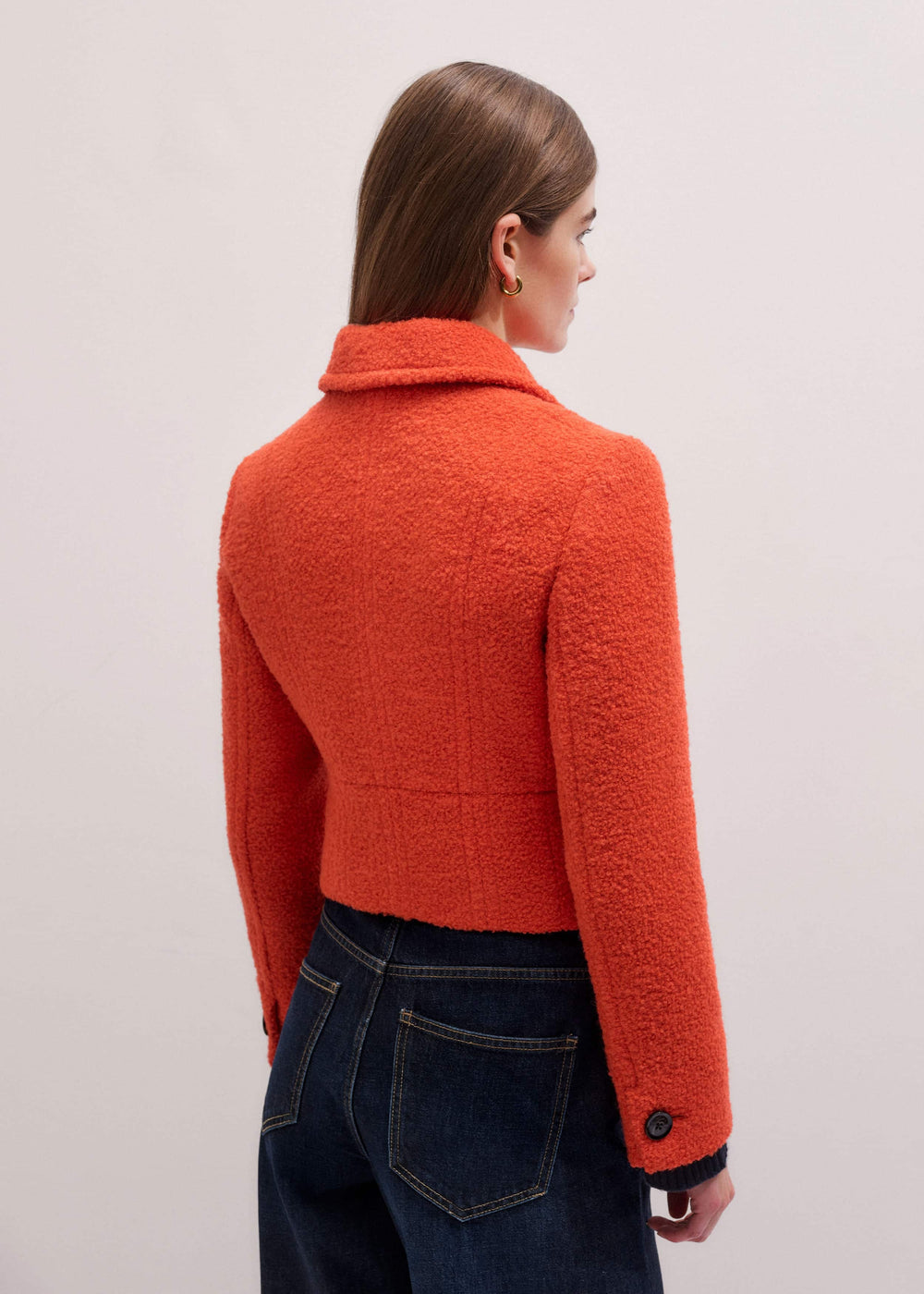 Orange Cropped Bouclé Jacket meandem