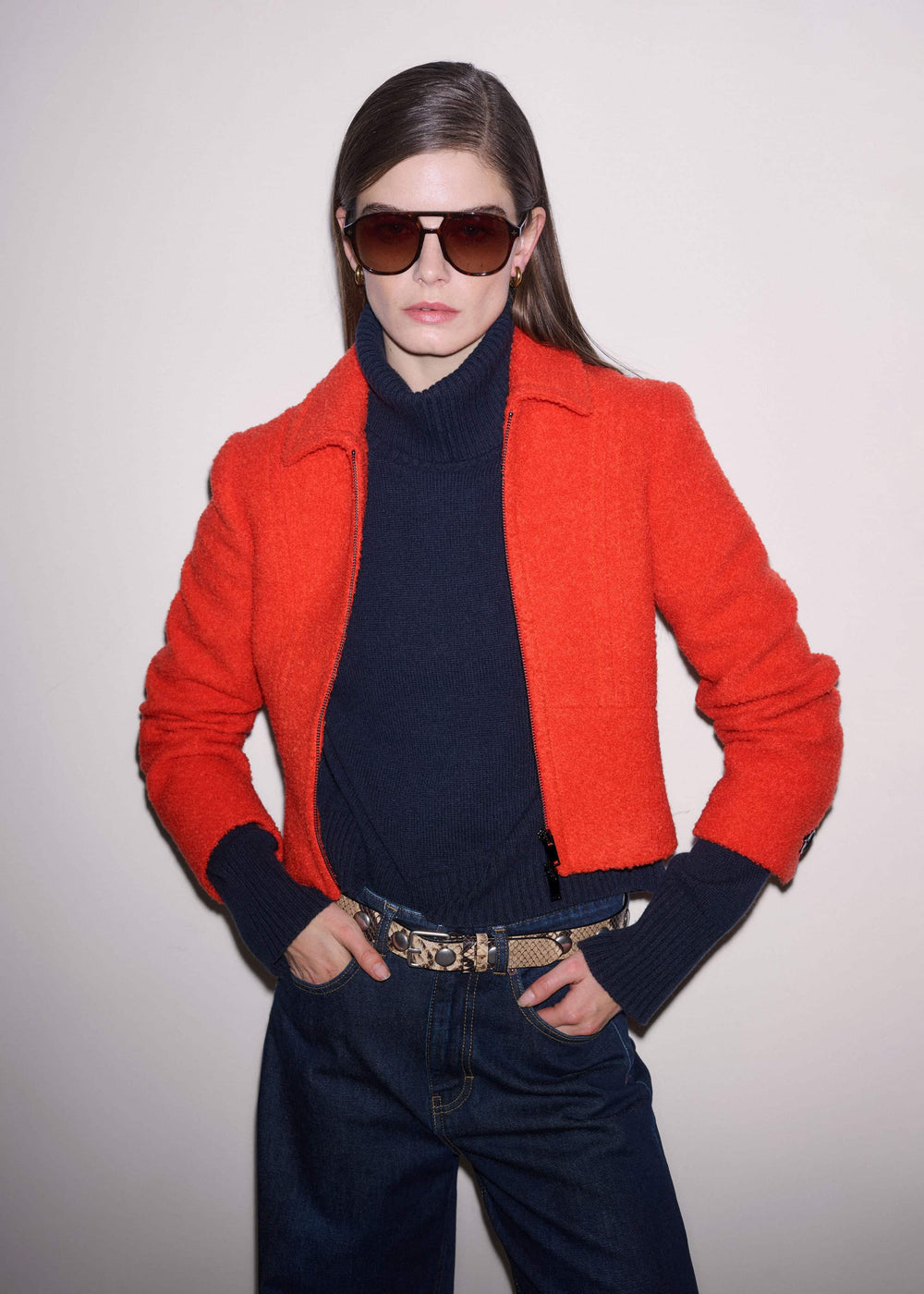 Orange Cropped Bouclé Jacket meandem