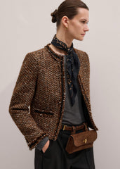 Brown Slim Tweed Fringed Jacket meandem