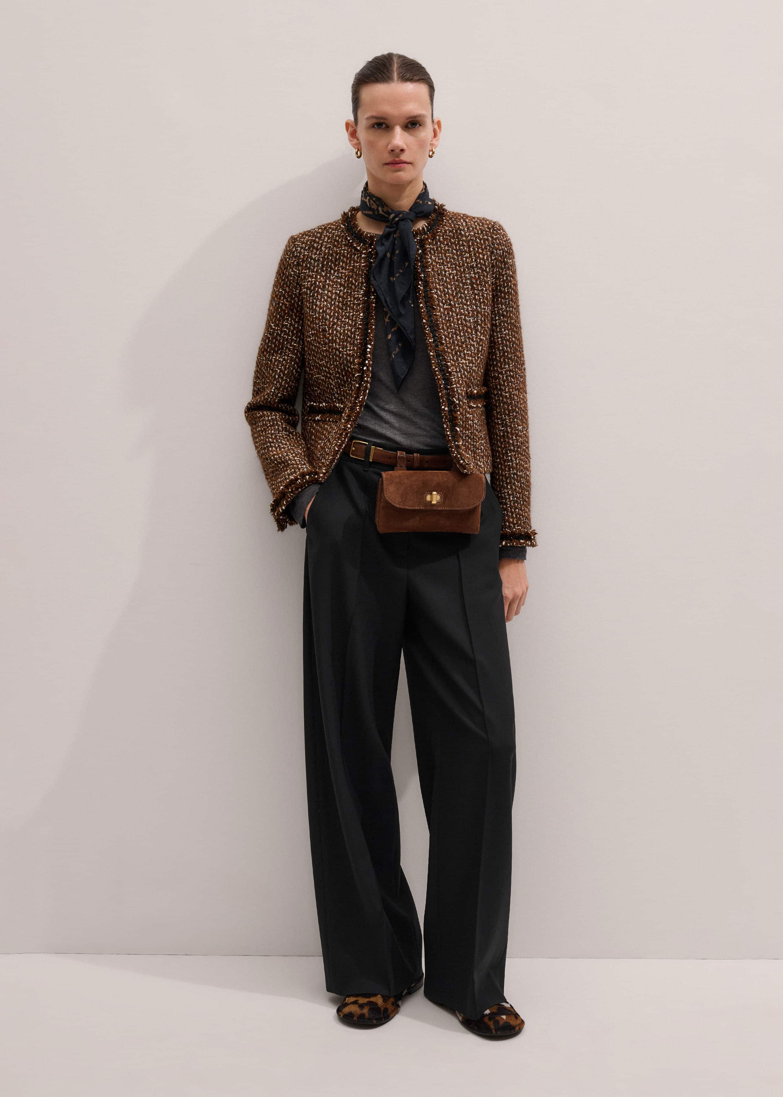 Brown Slim Tweed Fringed Jacket meandem