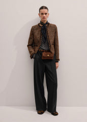 Brown Slim Tweed Fringed Jacket meandem