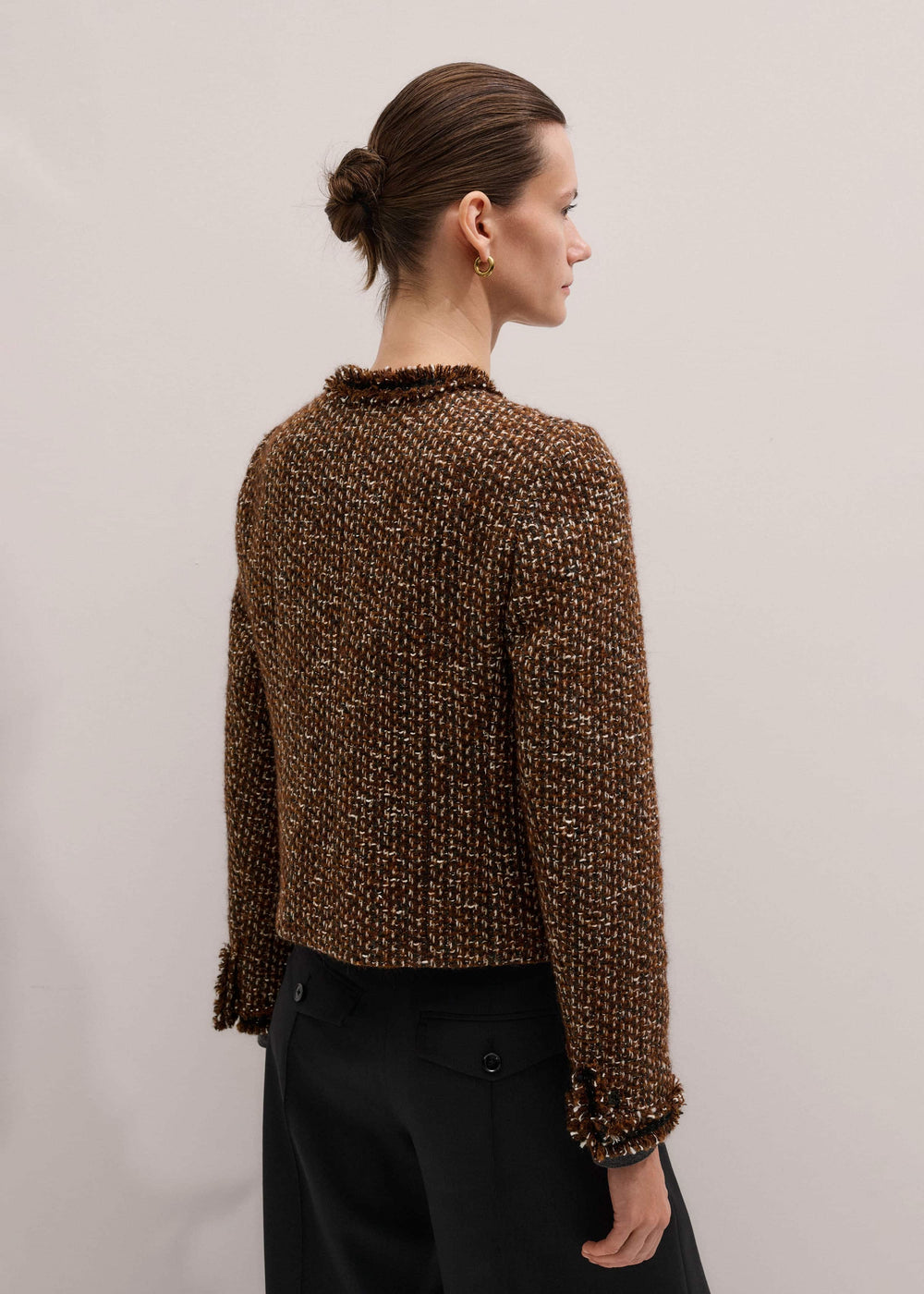 Brown Slim Tweed Fringed Jacket meandem