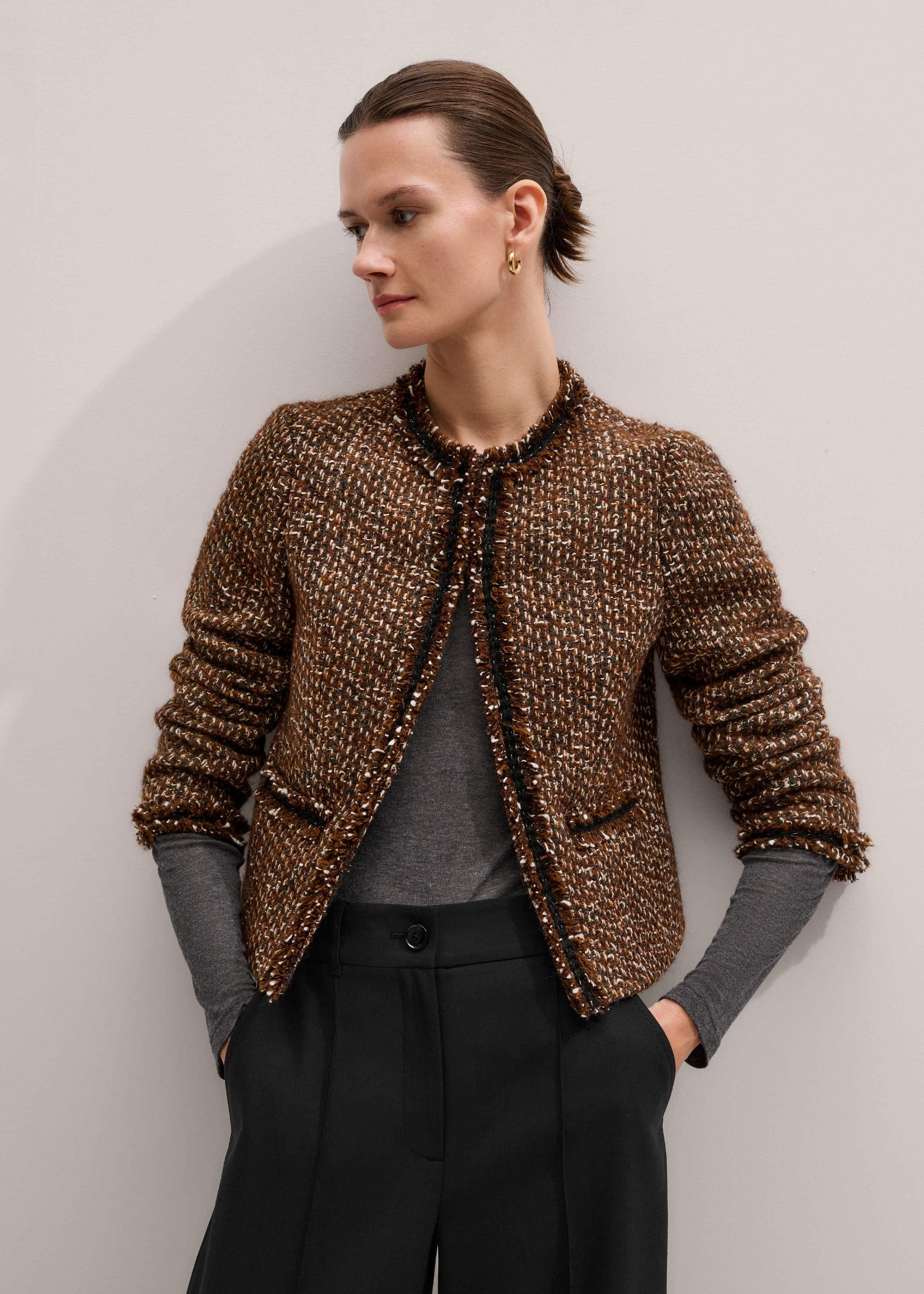 Brown Slim Tweed Fringed Jacket meandem