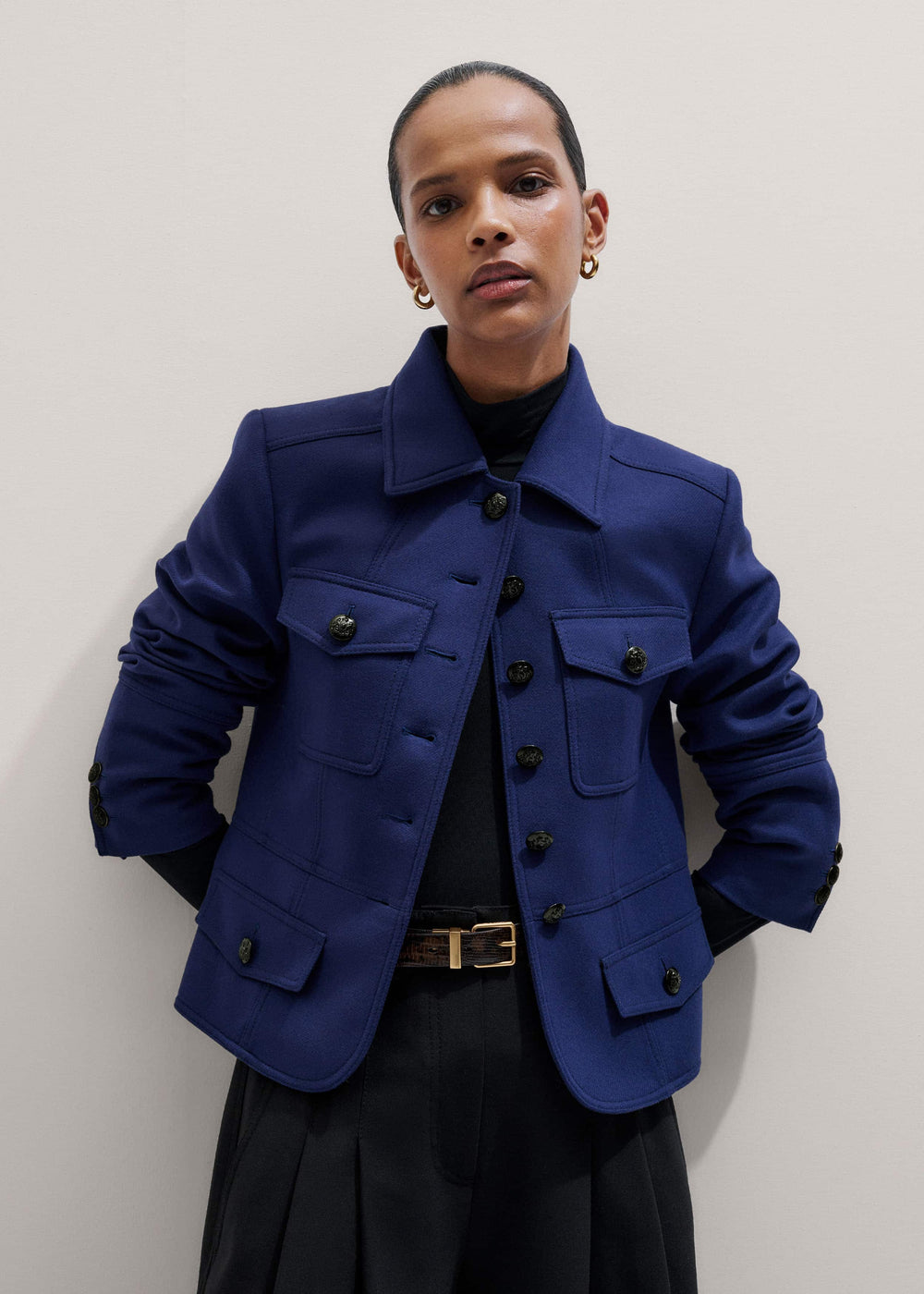 Blue Fitted Military Jacket meandem