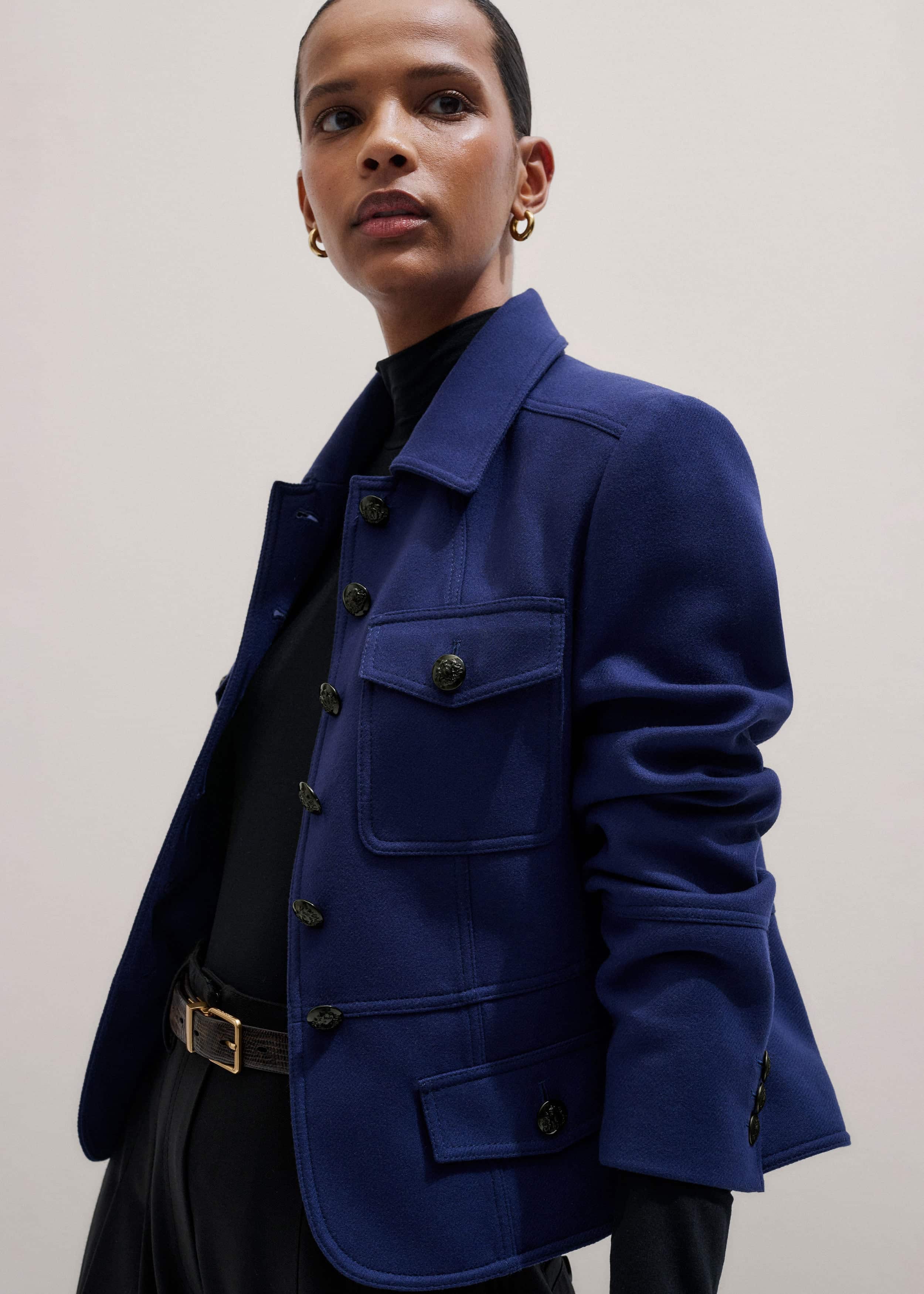 Blue Fitted Military Jacket meandem