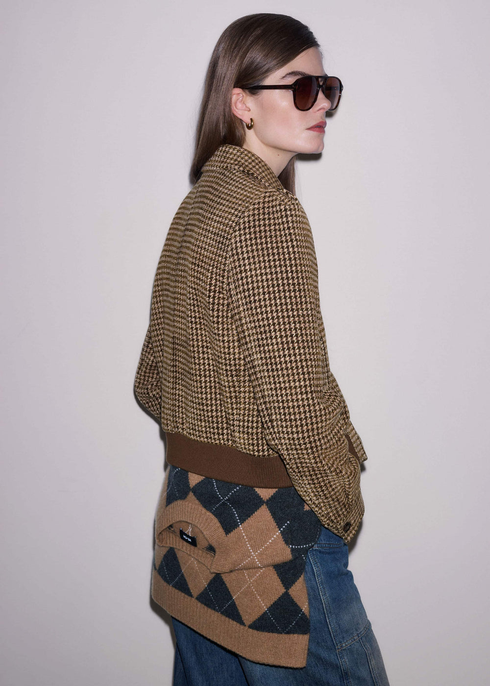 Brown Super Soft Houndstooth Bomber Jacket meandem