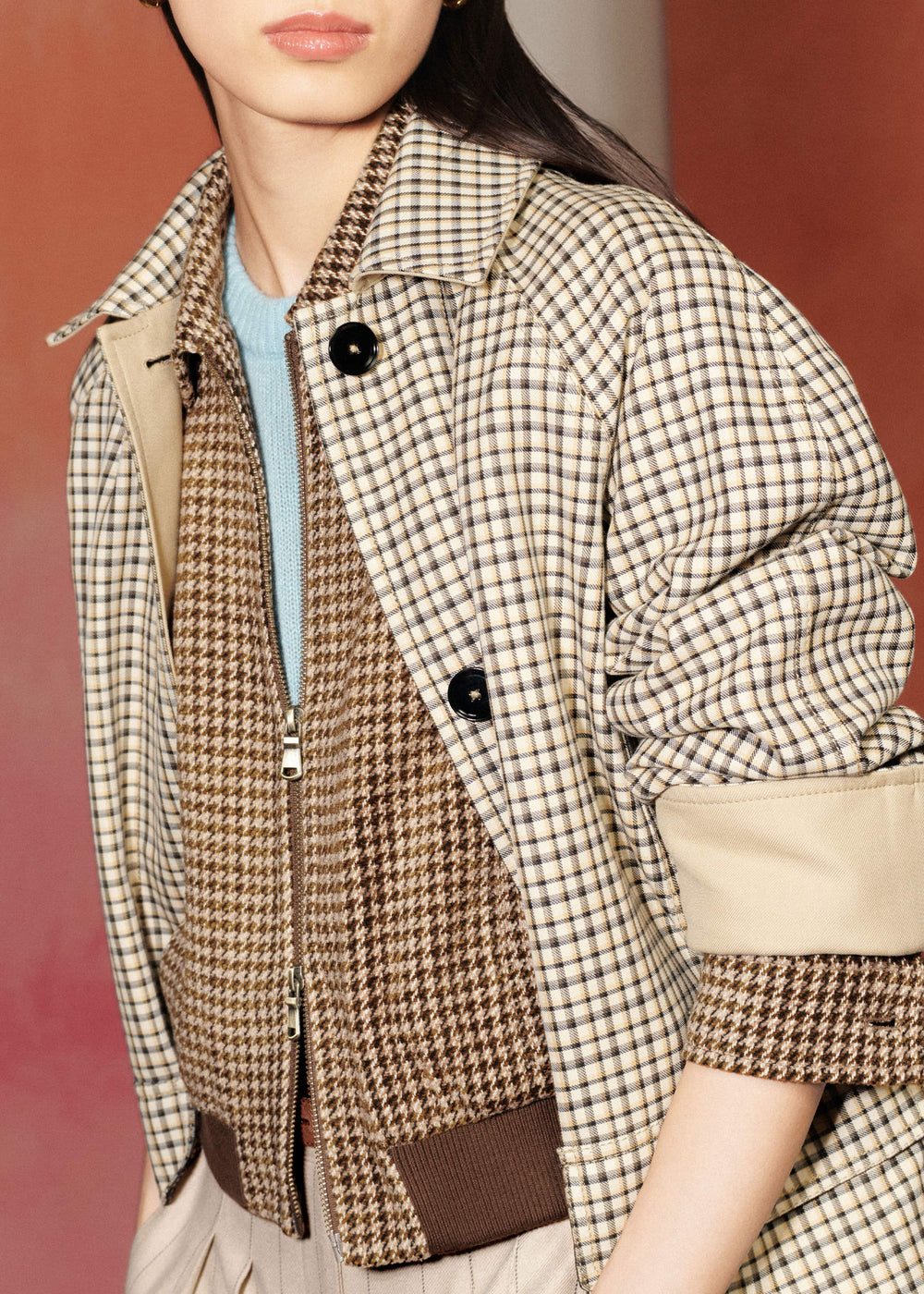 Brown Super Soft Houndstooth Bomber Jacket meandem