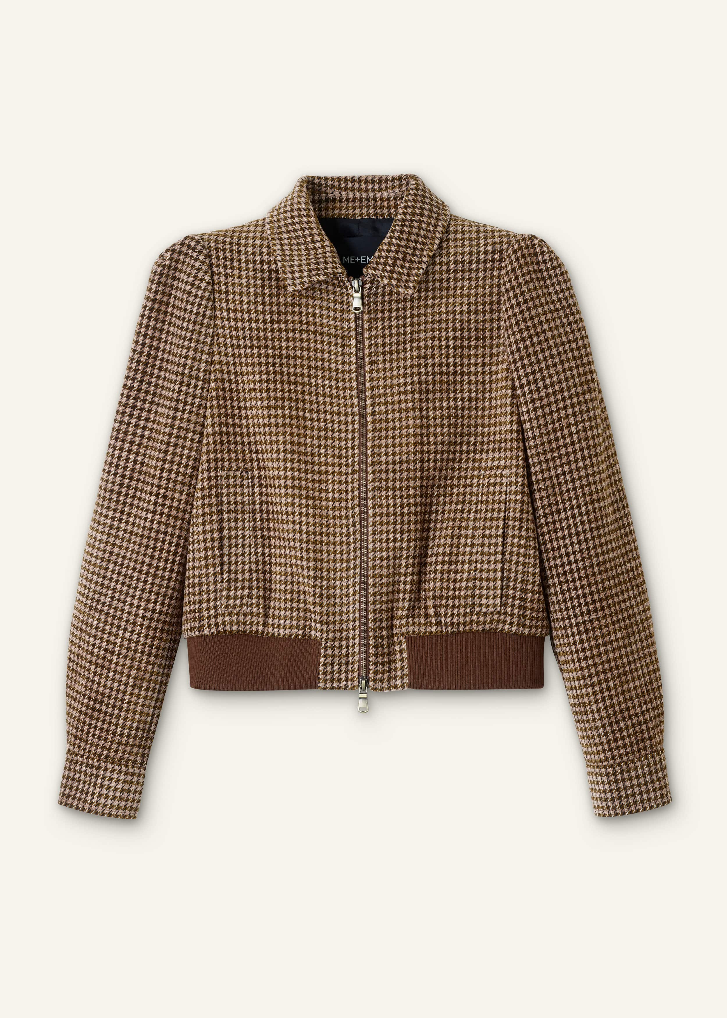 Brown Super Soft Houndstooth Bomber Jacket meandem
