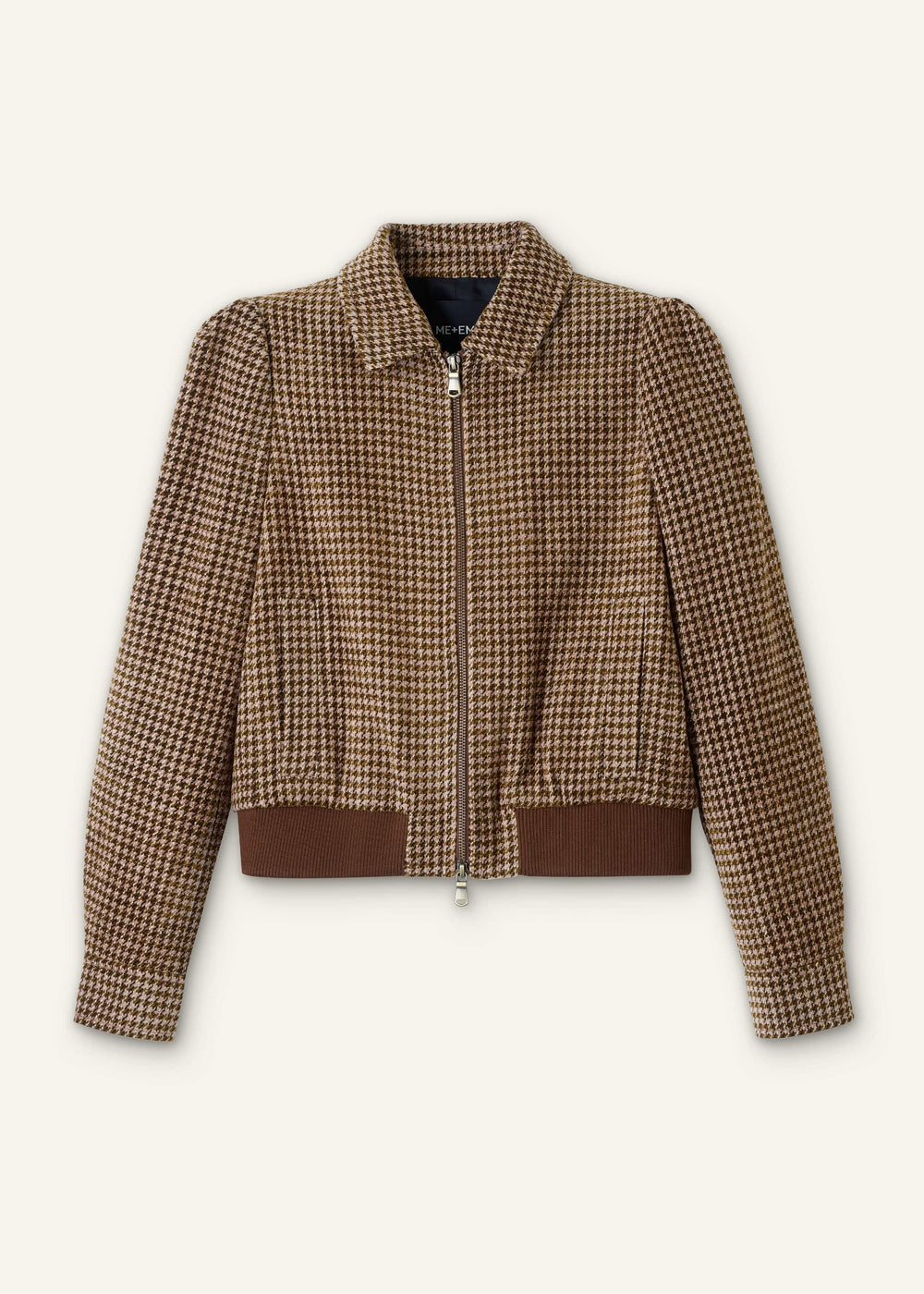Brown Super Soft Houndstooth Bomber Jacket meandem