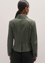 Green Washed Leather Fitted Utility Jacket meandem