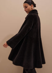 Brown Luxe Shearling Leather Mix Swing Coat meandem