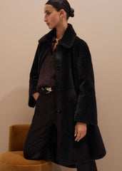 Brown Luxe Shearling Leather Mix Swing Coat meandem