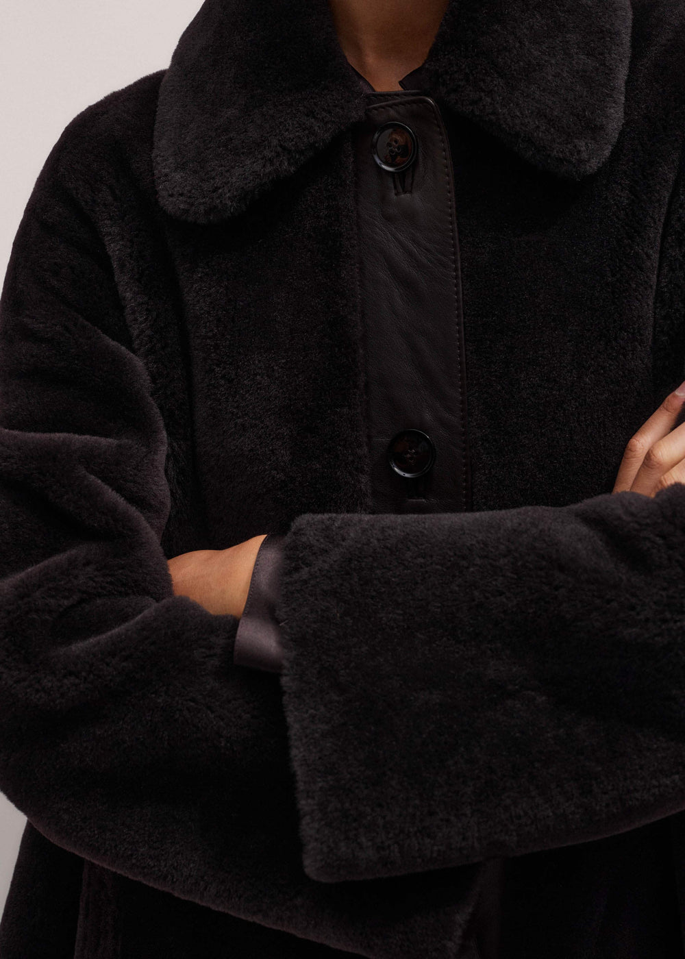 Brown Luxe Shearling Leather Mix Swing Coat meandem