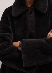Brown Luxe Shearling Leather Mix Swing Coat meandem