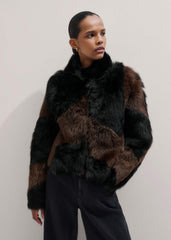 Brown Luxe Patchwork Coat meandem