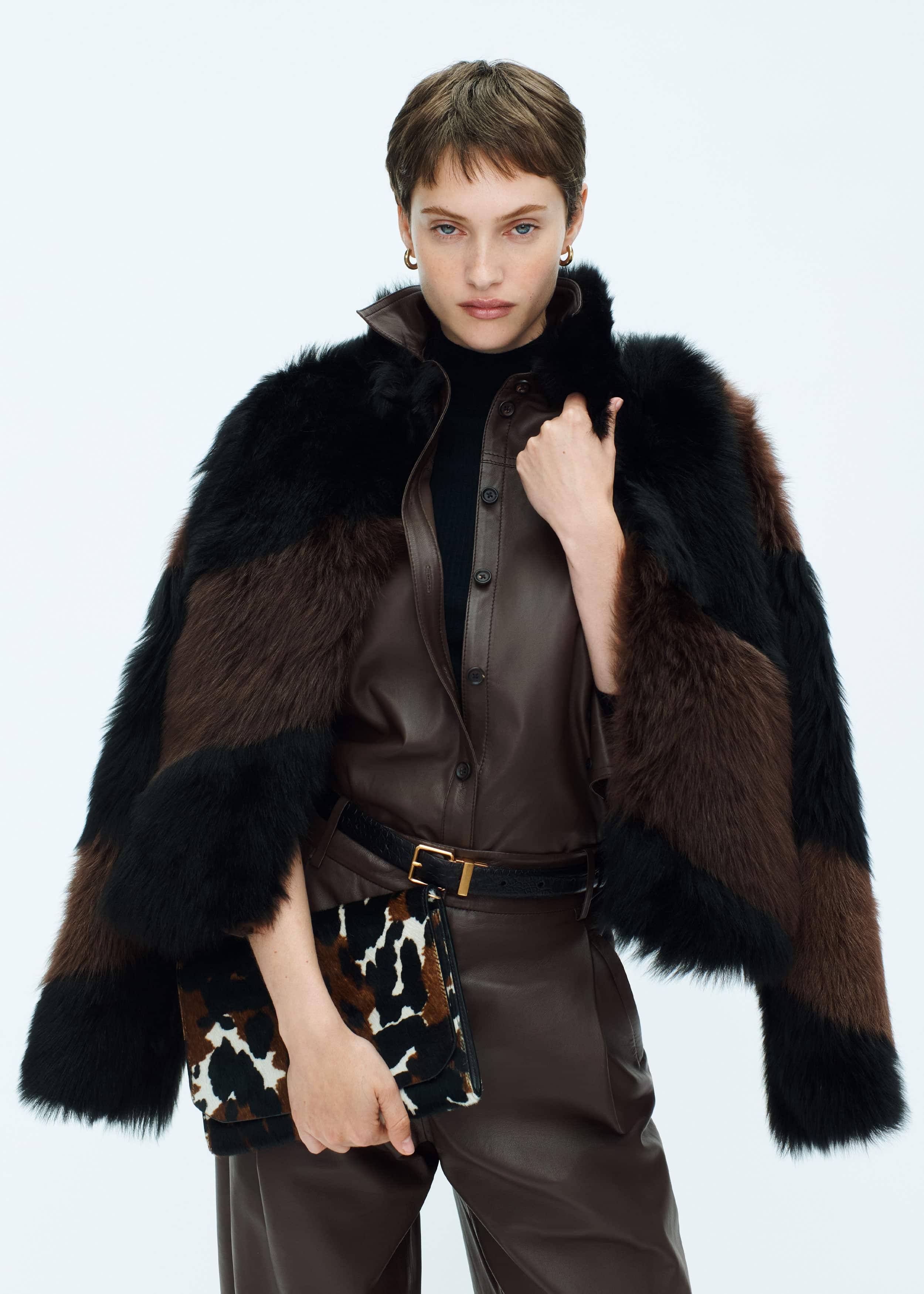 Brown Luxe Patchwork Coat meandem