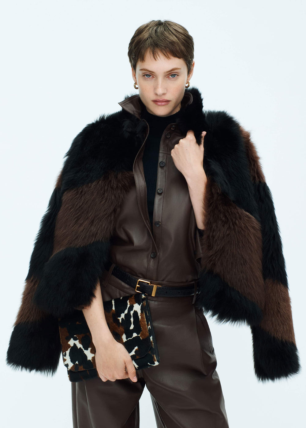 Brown Luxe Patchwork Coat meandem