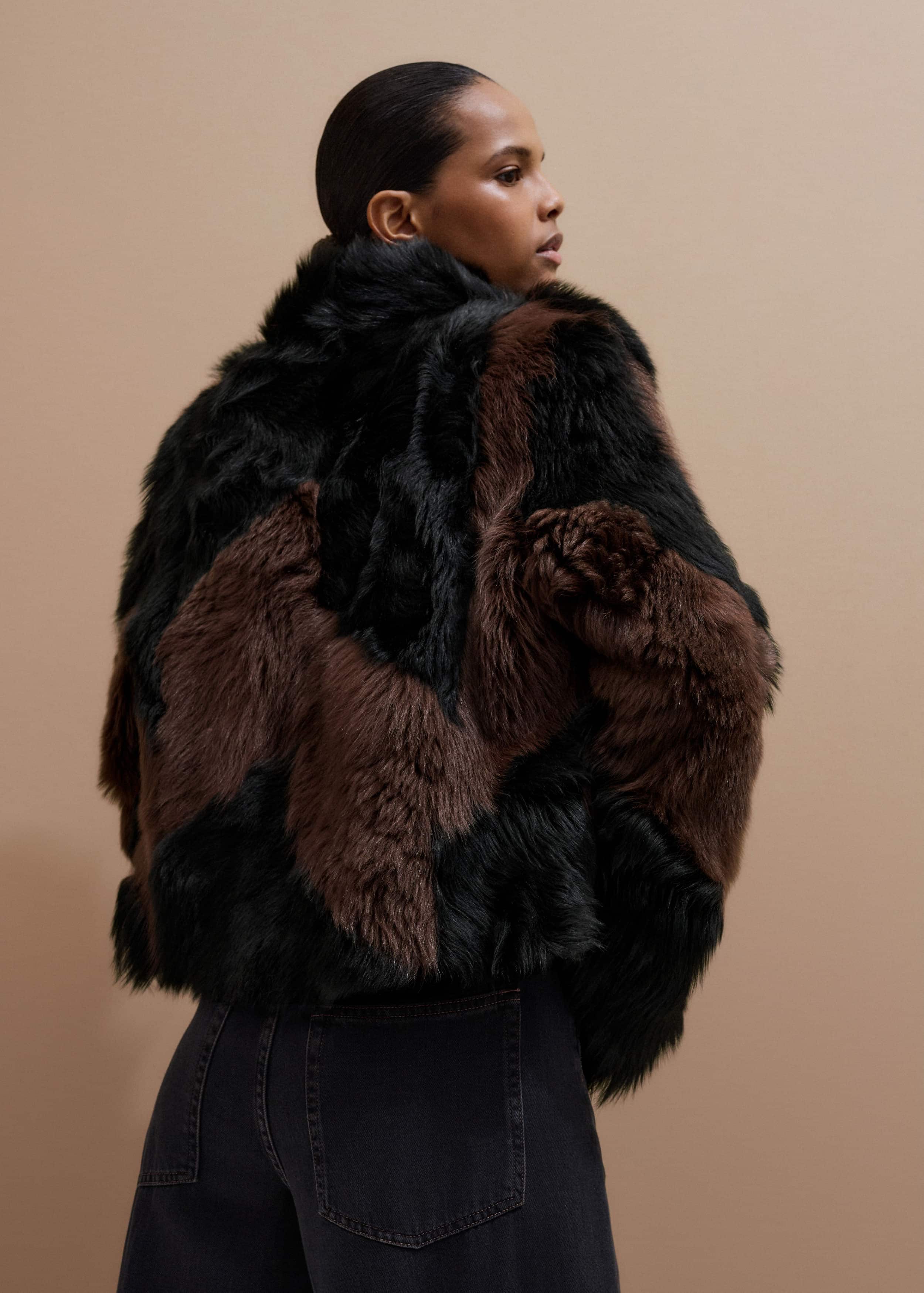 Brown Luxe Patchwork Coat meandem