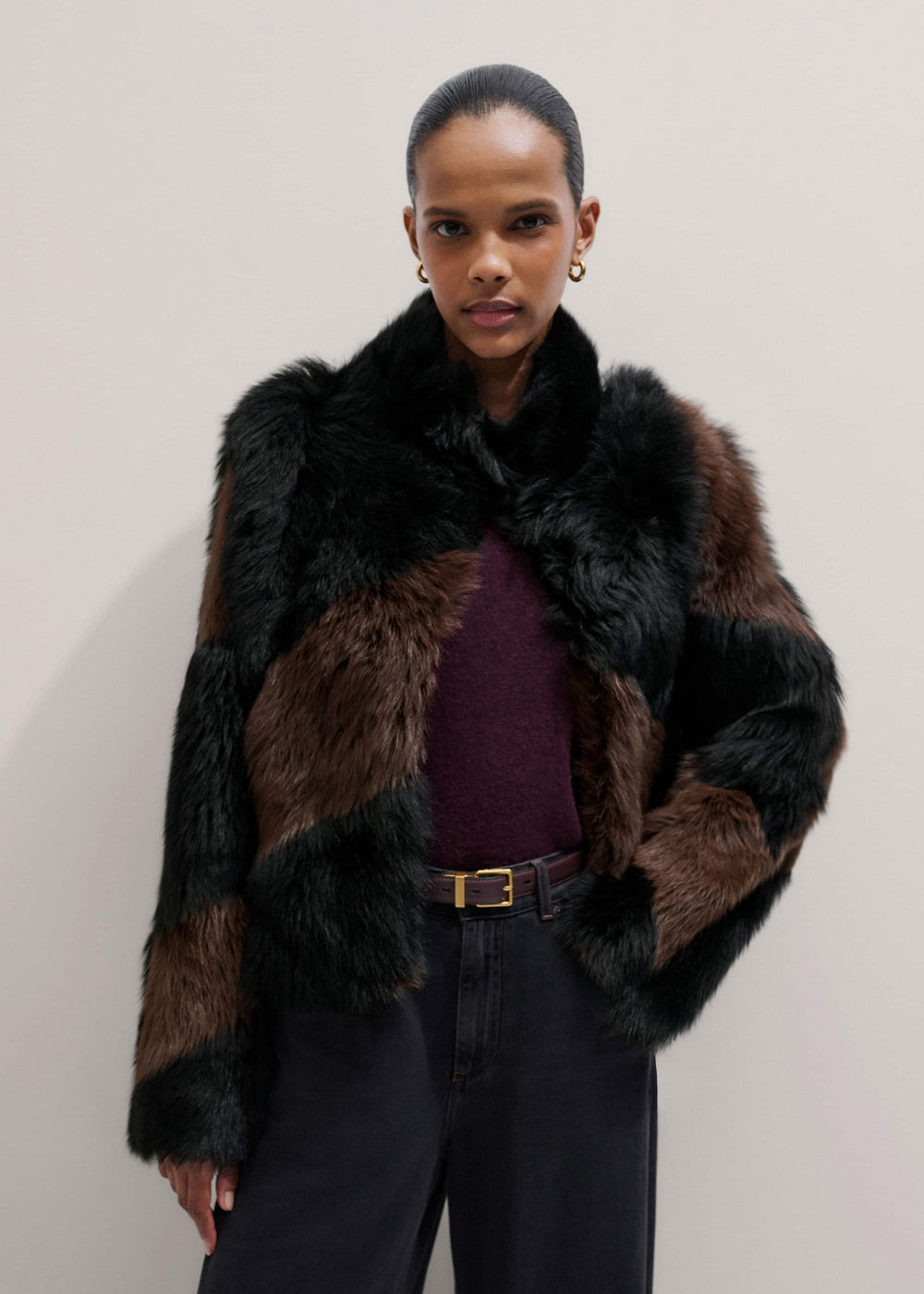 Brown Luxe Patchwork Coat meandem
