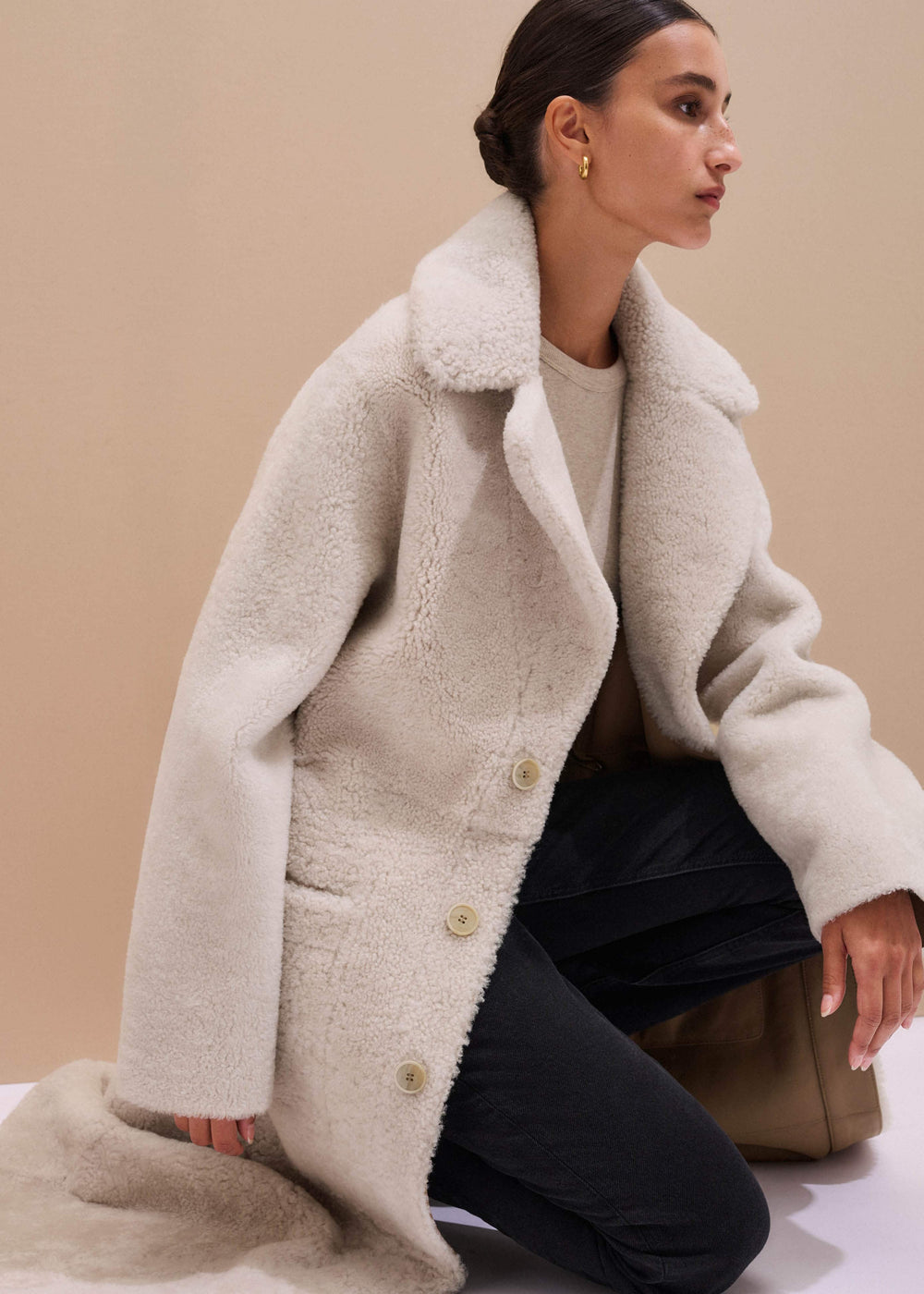 Cream Reversible Shearling Coat + Belt meandem