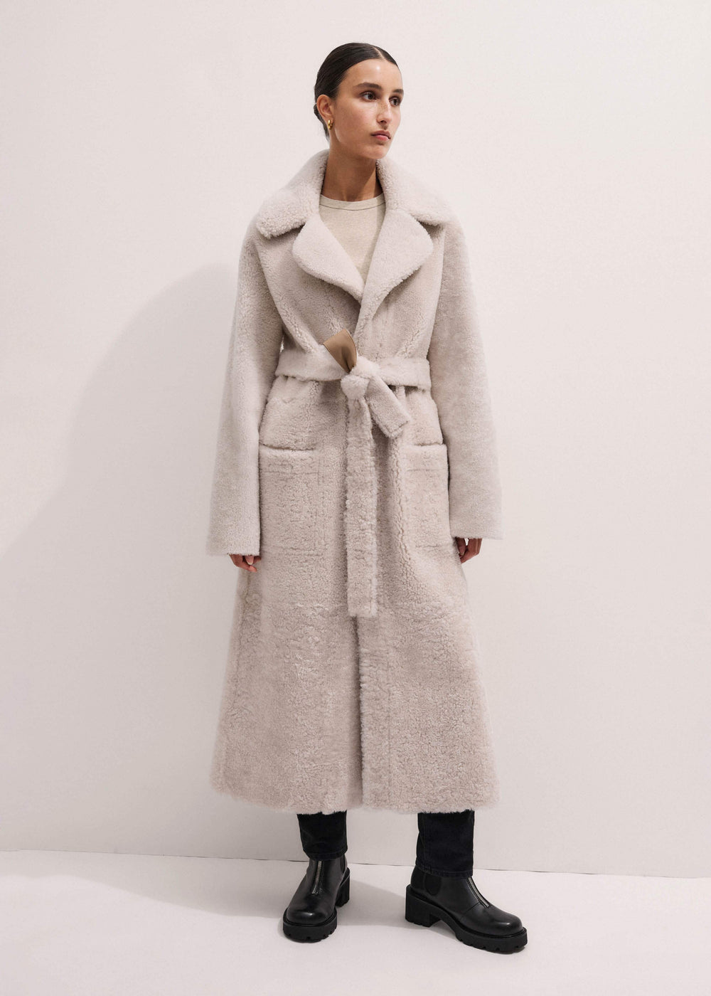 Cream Reversible Shearling Coat + Belt meandem