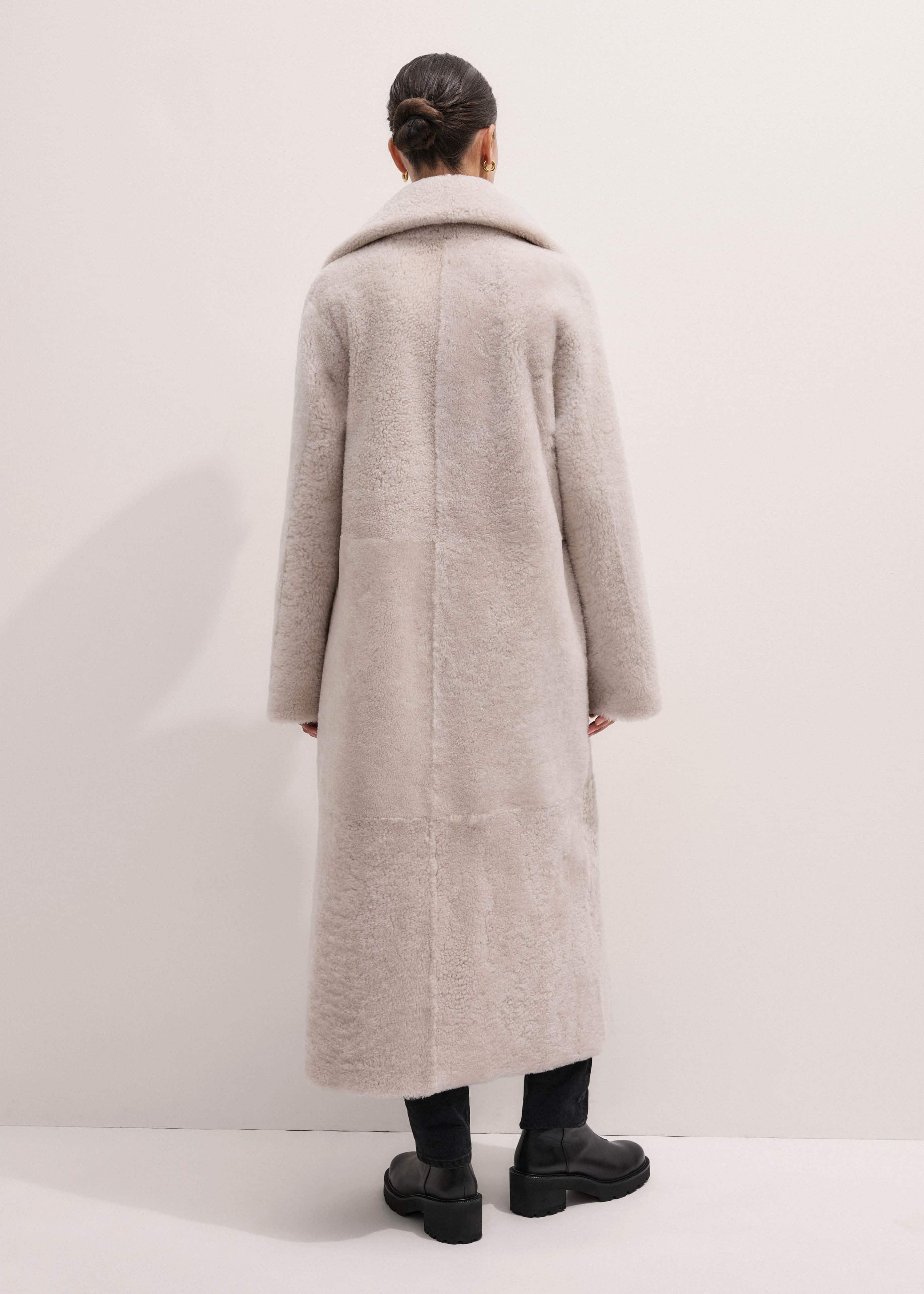 Cream Reversible Shearling Coat + Belt meandem