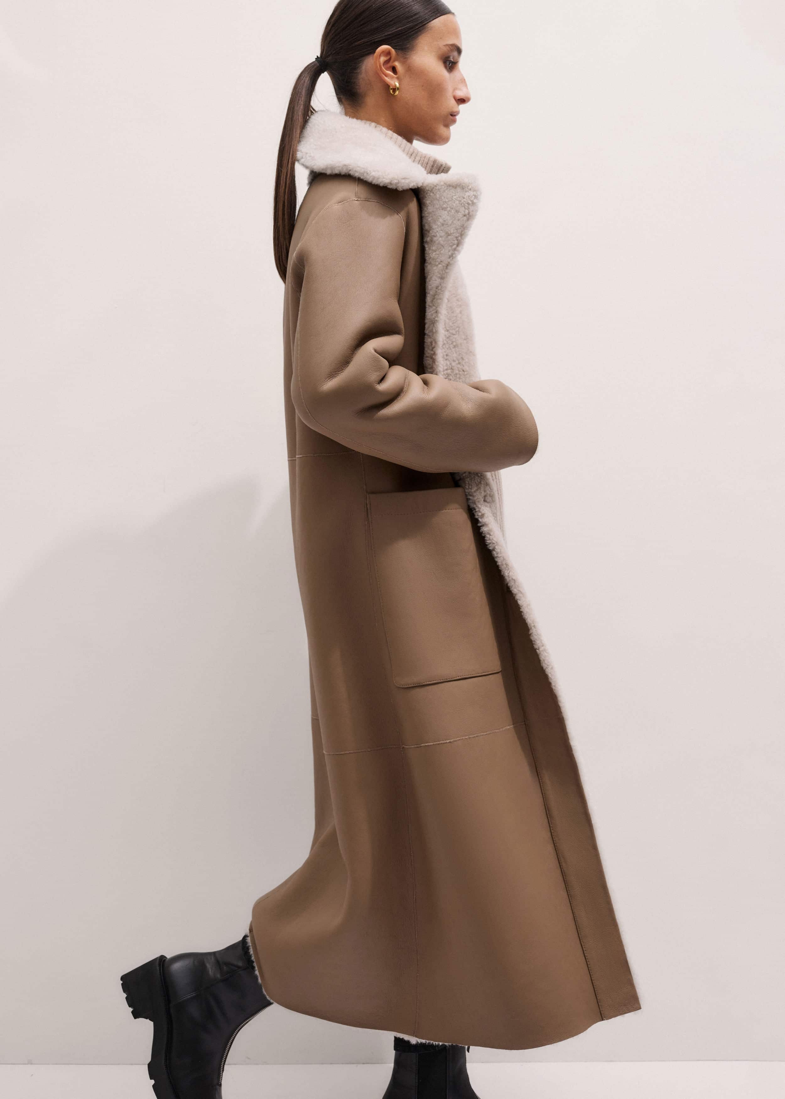 Cream Reversible Shearling Coat + Belt meandem