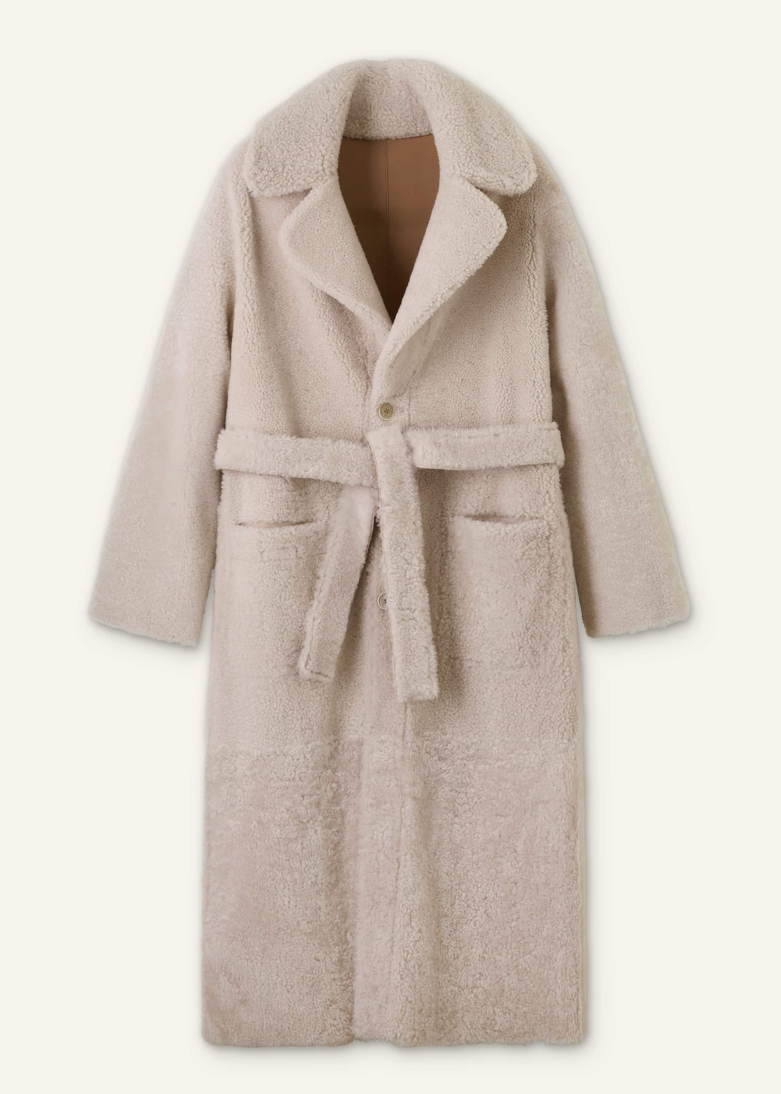 Cream Reversible Shearling Coat + Belt meandem
